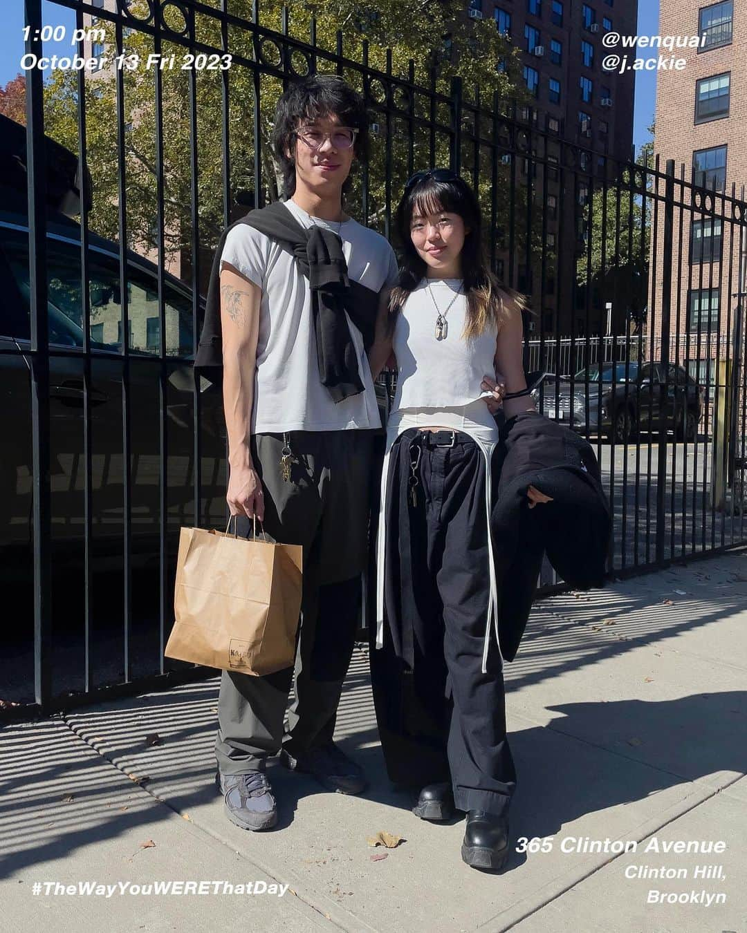 筒井心一のインスタグラム：「Zach @wenquai and Jackie @j.ackie Lia @liaskoien on 365 #ClintonAvenue at 1:00pm, October 13 Friday 2023, #ClintonHill #Brooklyn #NewYork  #OutfitOfTheDay = #TheWayYouWEREThatDay  #TWYWTD #ShinichiTsutsui」