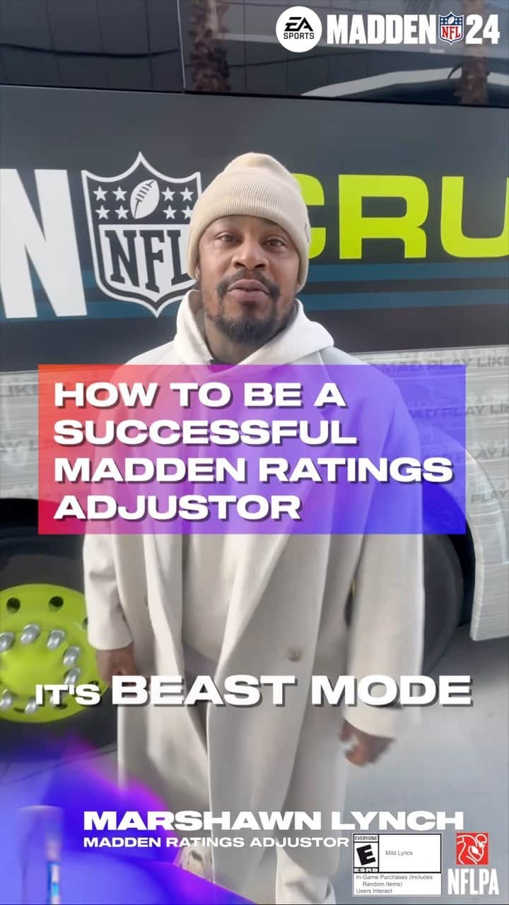 マーショーン・リンチのインスタグラム：「A Day in the Life of #RatingsAdjustor Beast Mode 📝  Who still needs a #Madden24 upgrade 🤔 #EAAthlete」