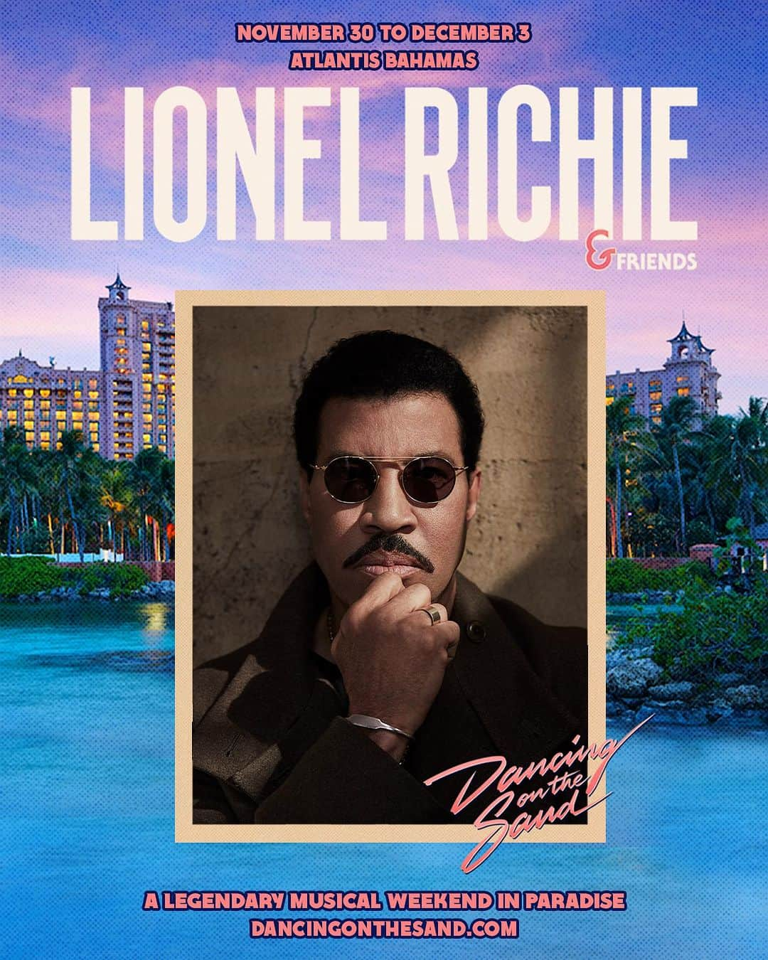 ライオネル・リッチーのインスタグラム：「Join us at Dancing On The Sand, an unforgettable 3-night experience! Indulge in the luxurious accommodations at @atlantisbahamas, enjoy intimate  beachside performances by @lionelrichie and friends, and so much more. Time is running out to book your vacation in Paradise - https://dancingonthesand.com」