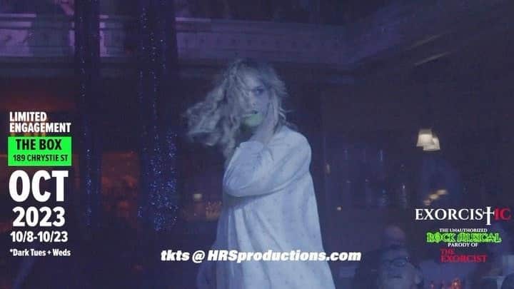 リンジー・ピアースのインスタグラム：「You only have a FEW CHANCES left to catch this FIRST time LIMITED ENGAGEMENT Run of EXORCISTIC The Rock Musical at @thebox ! This is the first run we are doing in New York and there is NO CHANCE for extension! You don’t want to miss being a part of this exorcism! Get tickets at the link in our bio and come see a “REAL LIVE ROCK N ROLL EXORCISM!”  . . . 🎥 @davidhaverty  . . . #exorcistic #rockmusical #parody #musicaltheatre #comedy #horror #horrorfilm #horrormusical #offbroadway #offoffbroadway #theexorcist #halloween #reviews #broadwayworld」