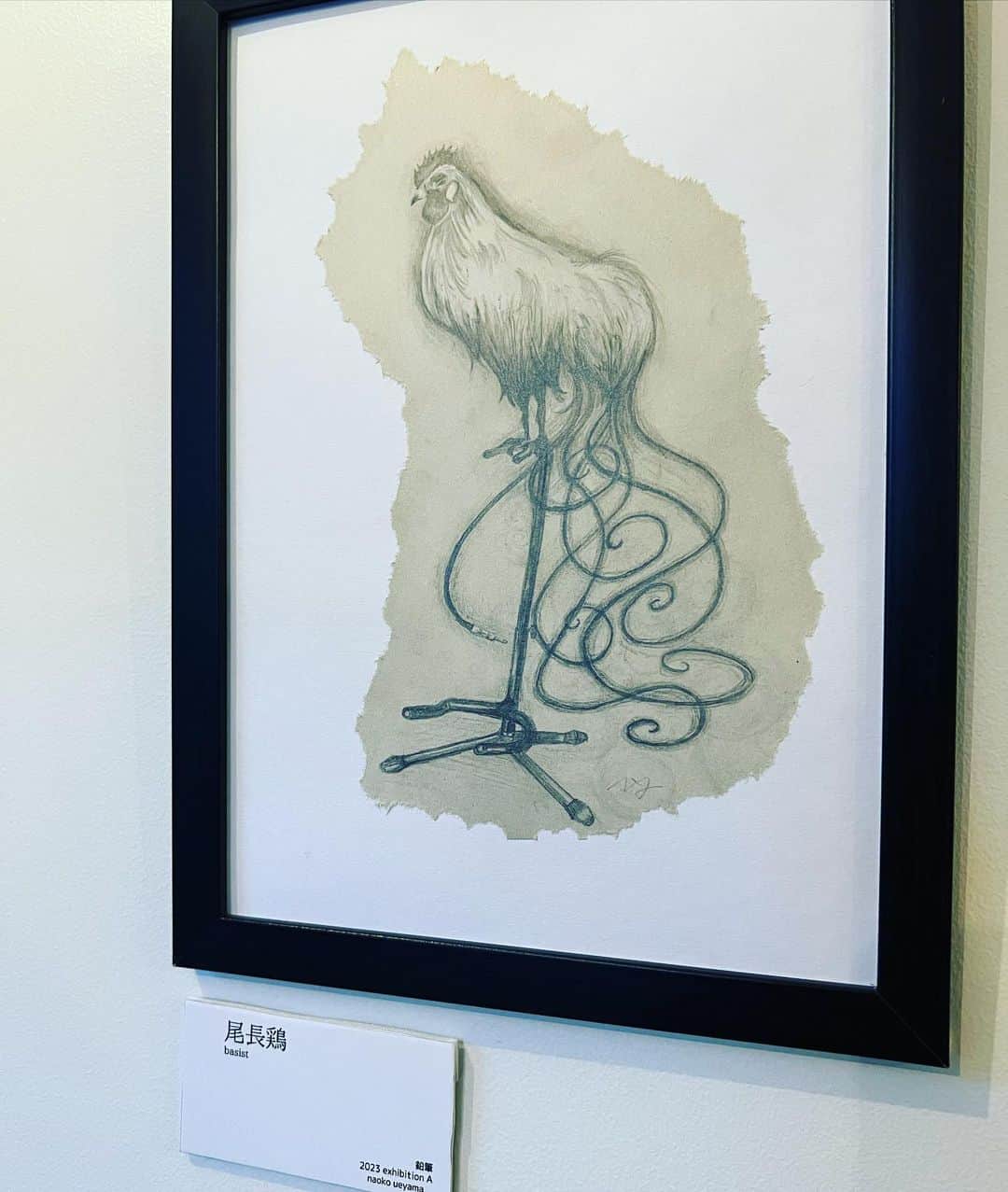 奥野翔太のインスタグラム：「お知り合いの初個展へ🖼  この鶏はなんと僕からインスピレーションを受けて描いたのだそう…✏️シッポロクゲンなっとる…くるくるやし  それぞれの作品にストーリーもあってとっても素敵でした✨  また個展やりたいなー！  #鉛筆画 #個展」