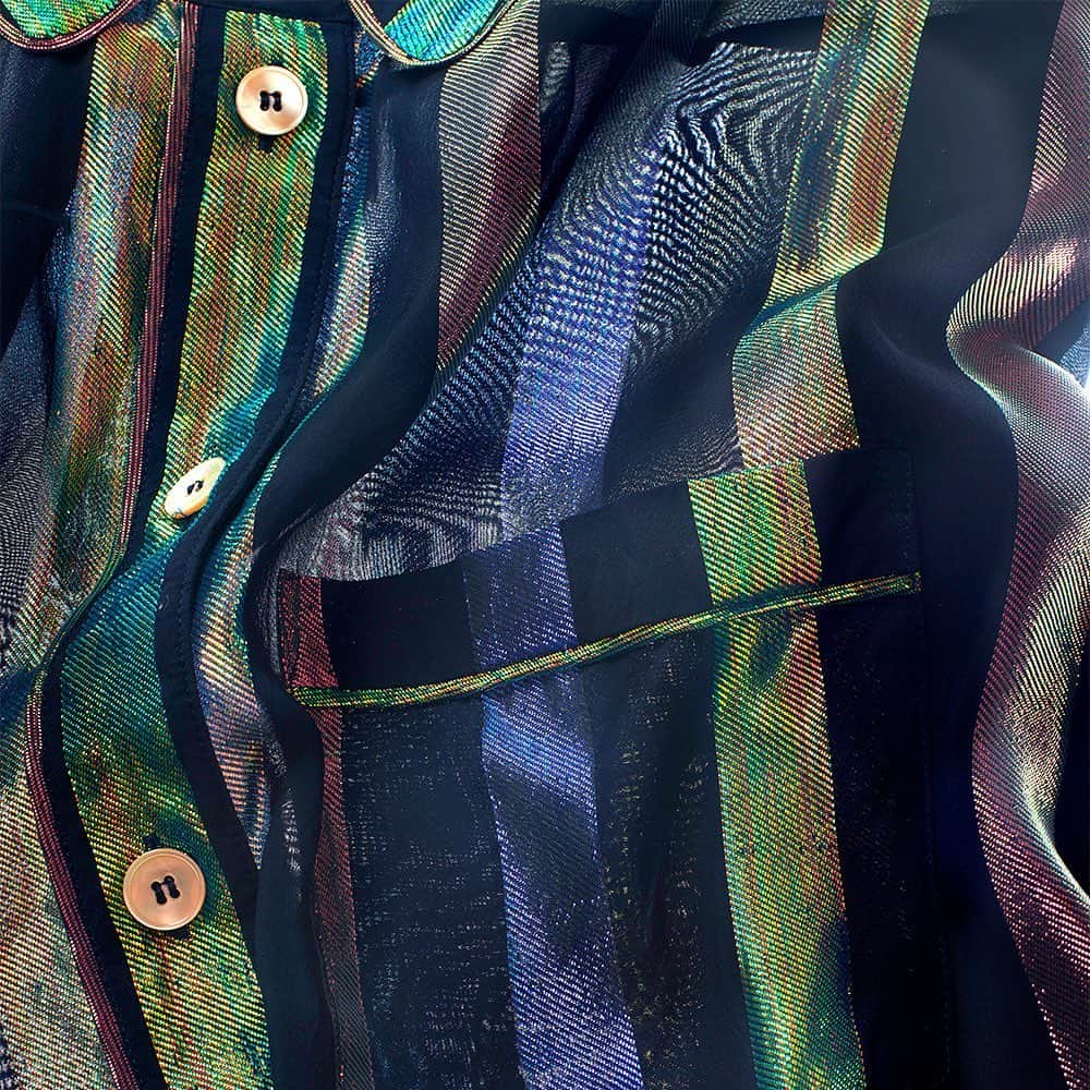 フォルテフォルテさんのインスタグラム写真 - (フォルテフォルテInstagram)「the new forte_forte pajamas in irisé habotai silk, punctuated by luminous stripes in iridescent colors, enhances a dreamy and contemporary mood. on top, the hand–embroidered wool twill jacket shows neoclassical profiles, enchanting and seducing you like a mermaid ’s song. #forte_forte #aw23 #musa #autunno #gracefulness #dreams #nymph #contemporary #handmade #freedom #energy #nature #poetic #feminine #fluid #passion #madeinitaly」10月14日 17時41分 - forte_forte