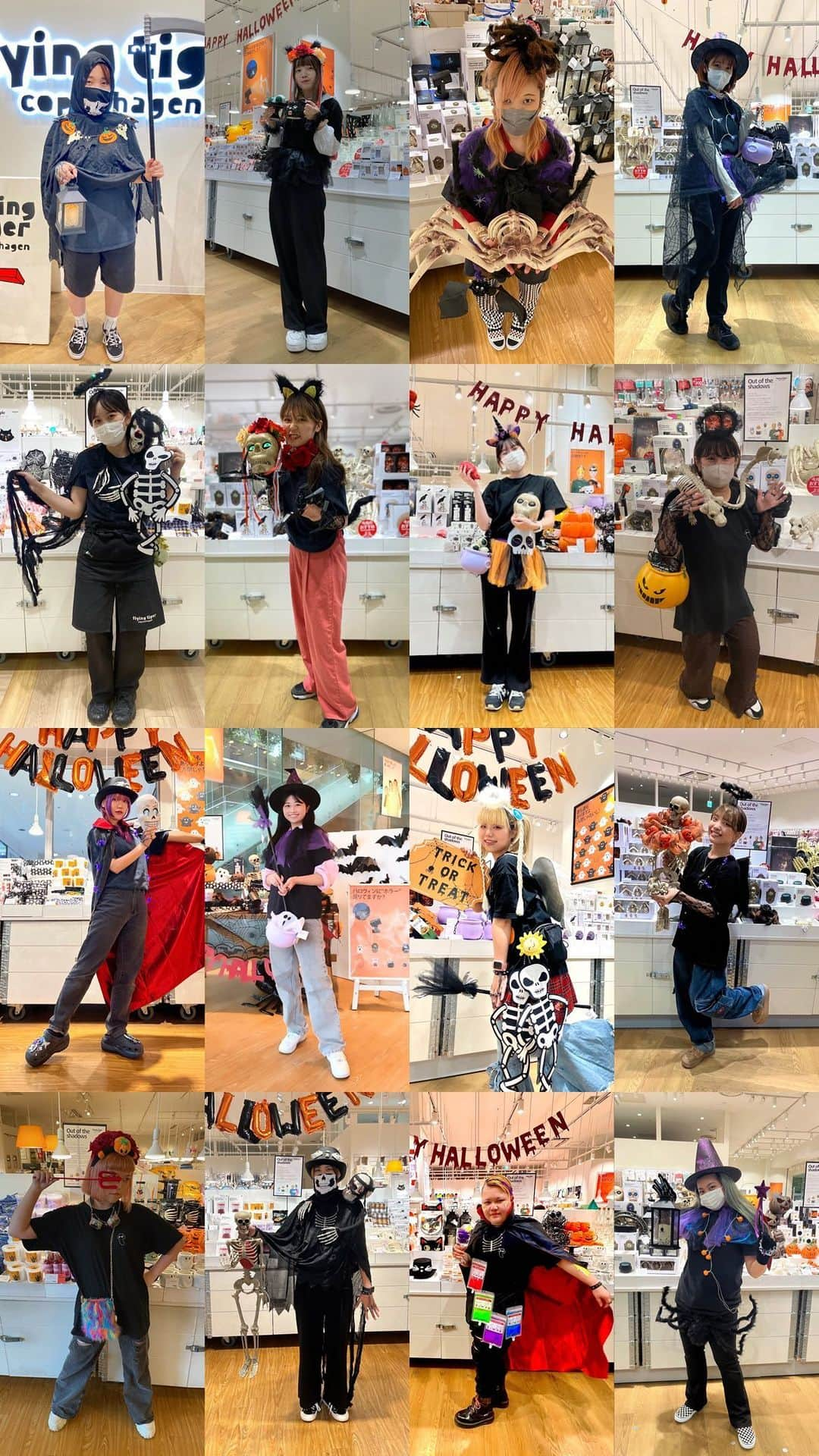 Flying Tiger Japanのインスタグラム：「ストアスタッフ仮装コレクション🎃👻💜  ストアスタッフのハロウィン仮装第二弾！🧚 カチューシャだけでなく、おもちゃも使ってフルコーディネートを していたりと、上級テクニックも盛りだくさんですね🕷🧙‍♀️  スパイダー。くろくて、まるくて。 スパイダー。くねくね、足は８本。 ベールがついて、エレガント。 スパイダーなのに、エレガント。  魔女っ子ちゃん。 魔法のツエには、星とリボン。 魔女っ子ちゃん。 とんがり帽子に、ふわふわスカート。 魔女っ子ちゃん。 会う人みんなを、スマイルに。  ※在庫状況は各店舗で異なります。詳しくはお近くの店舗にお問い合わせください。  #フライングタイガー #flyingtiger #北欧 #北欧インテリア #北欧デザイン #北欧雑貨 #デンマーク  #hygge #ハロウィン #Halloween #ハロウィンパーティー #ハロウィン飾り #ハロウィン仮装 #ハロウィン🎃 #ハロウィングッズ #ハロウィンイベント #ハロウィン装飾 #ハロウィン雑貨 #パーティー #仮装 #コスチューム」