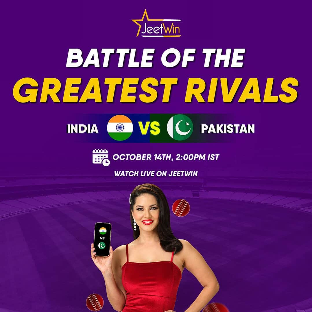 サニー・レオーネのインスタグラム：「🏏Witness the cricket battle of the Year. Join @jeetwinofficial to watch the India vs Pakistan match.  Predict the winner and win daily Lucky Draw prizes🎁. Join today via the link in my story . . #SunnyLeone #indiavspakistan #jeetwin #worldcup」