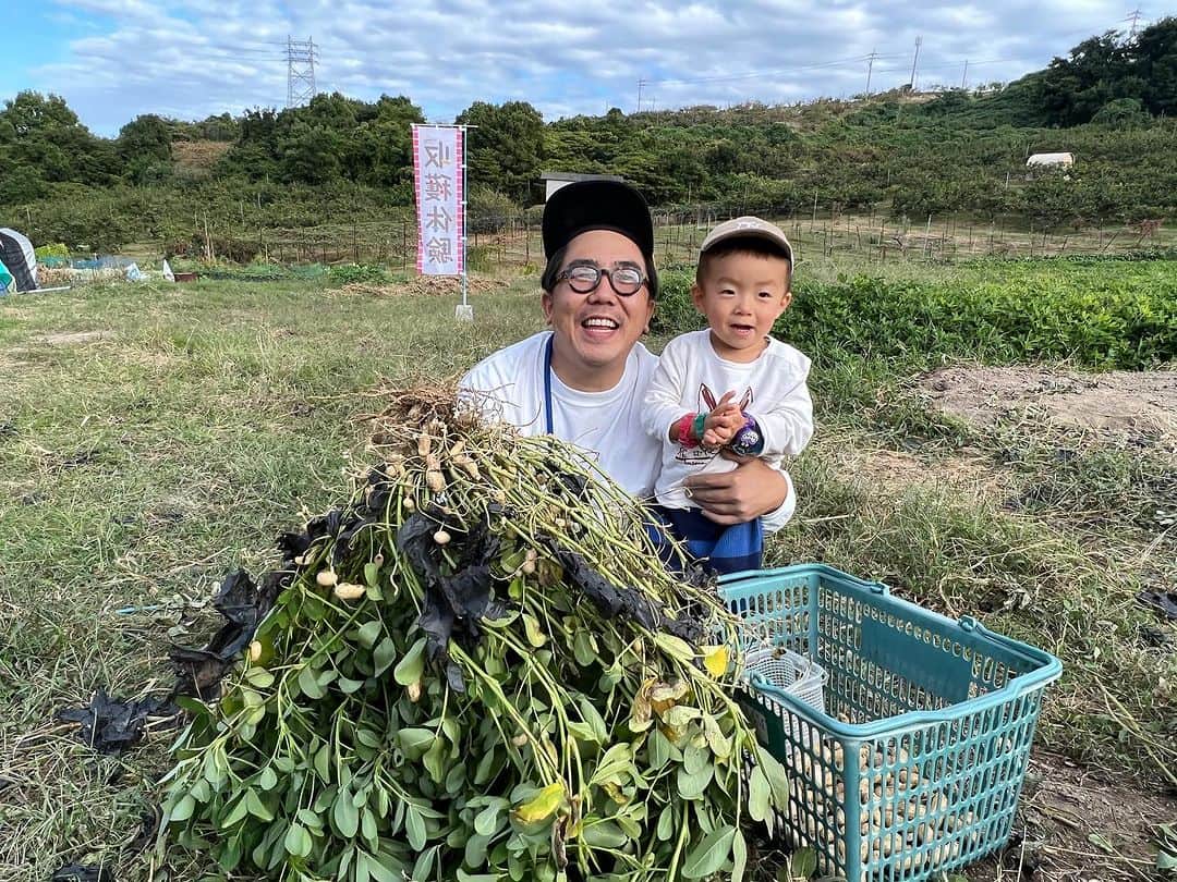 梶剛のインスタグラム：「香南アグリームで落花生の収穫体験〜！  湯掻いて食べると最高に美味いのよ〜！  #香川県 #梶剛の子育て日記」