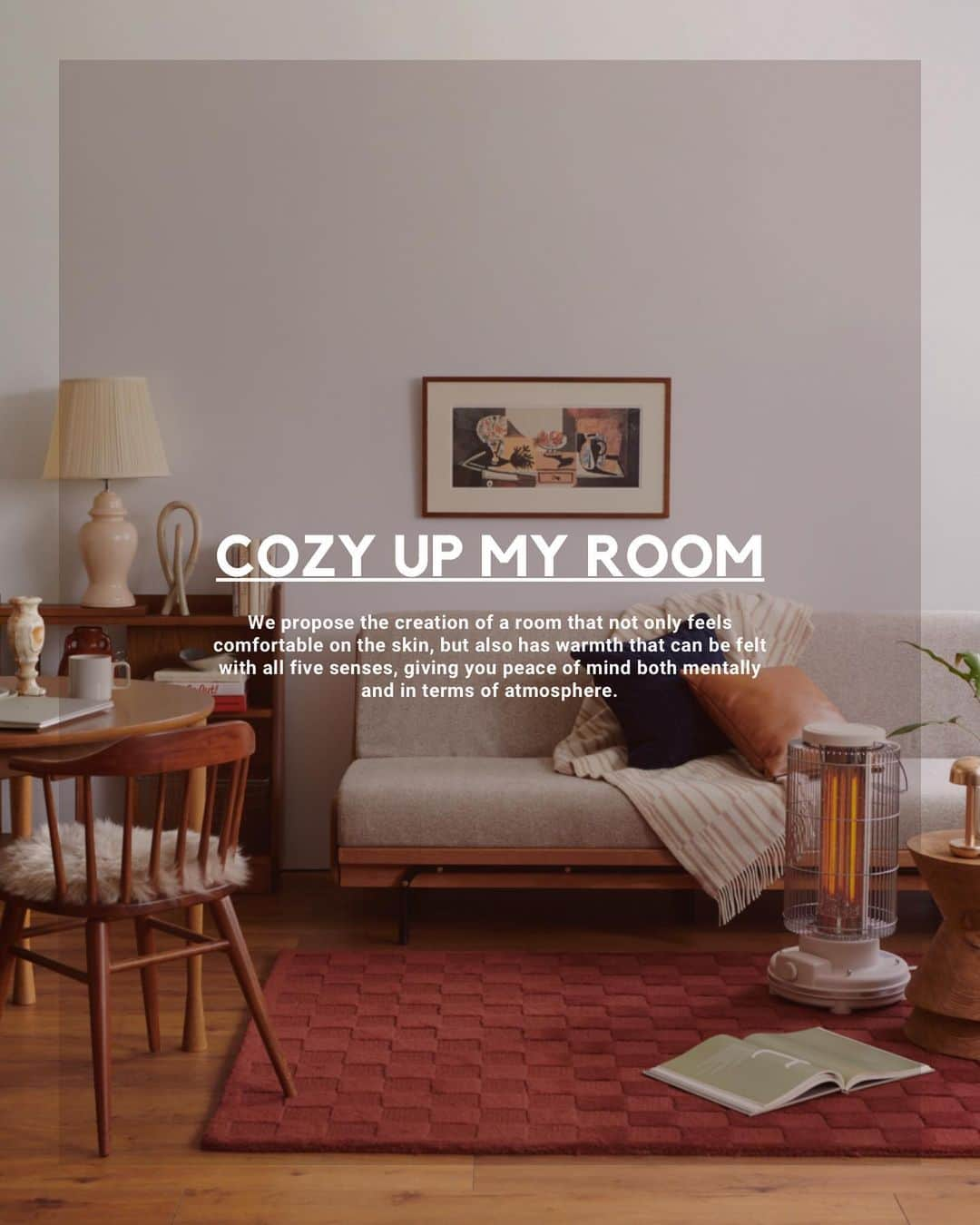 journal standard Furnitureのインスタグラム：「【 Cozy up my room 】 ⁡ いつだって自分の部屋は心地いい場所にしたい。 ⁡ ぐっと秋が深まってきた10月、日も短くなり気温が低い日も増えて、お家で過ごす時間も増えてきたのではないでしょうか。 ⁡ お部屋全体を温めるほど寒くはないけど、ちょっと肌寒い…なんて時にブランケットやカーボンヒーターなど簡単に暖がとれるアイテムがあると便利です。 ⁡ JOURNAL STANDARD FURNITUREでは、今から大活躍必至の秋冬アイテムが盛りだくさん。 本格的に寒くなる前にお手に取ってみてください。 ⁡ #journalstandardfurniture #baycrews #interior #furniture  #interiordesign #rug #rugmat #carpet #cushion #cushioncover #fabric #heater #blancket #autumn #fall」