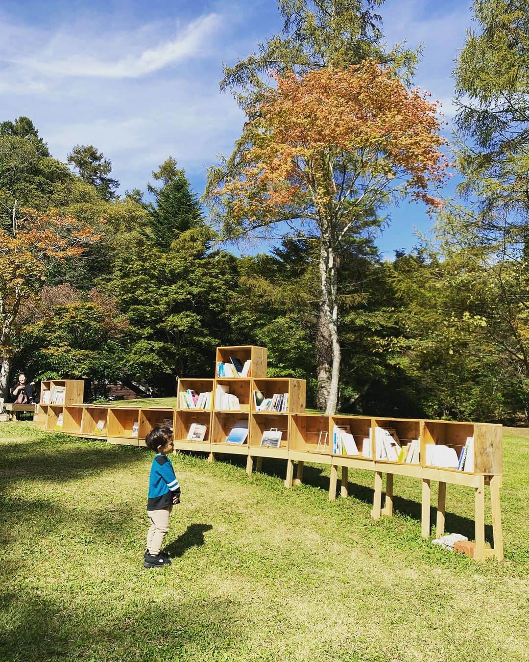 Rie fuのインスタグラム：「#紅葉図書館 #outdoorlibrary #読書の秋 #星野温泉　#トンボの湯 #autumninjapan #mountain #forest #軽井沢」