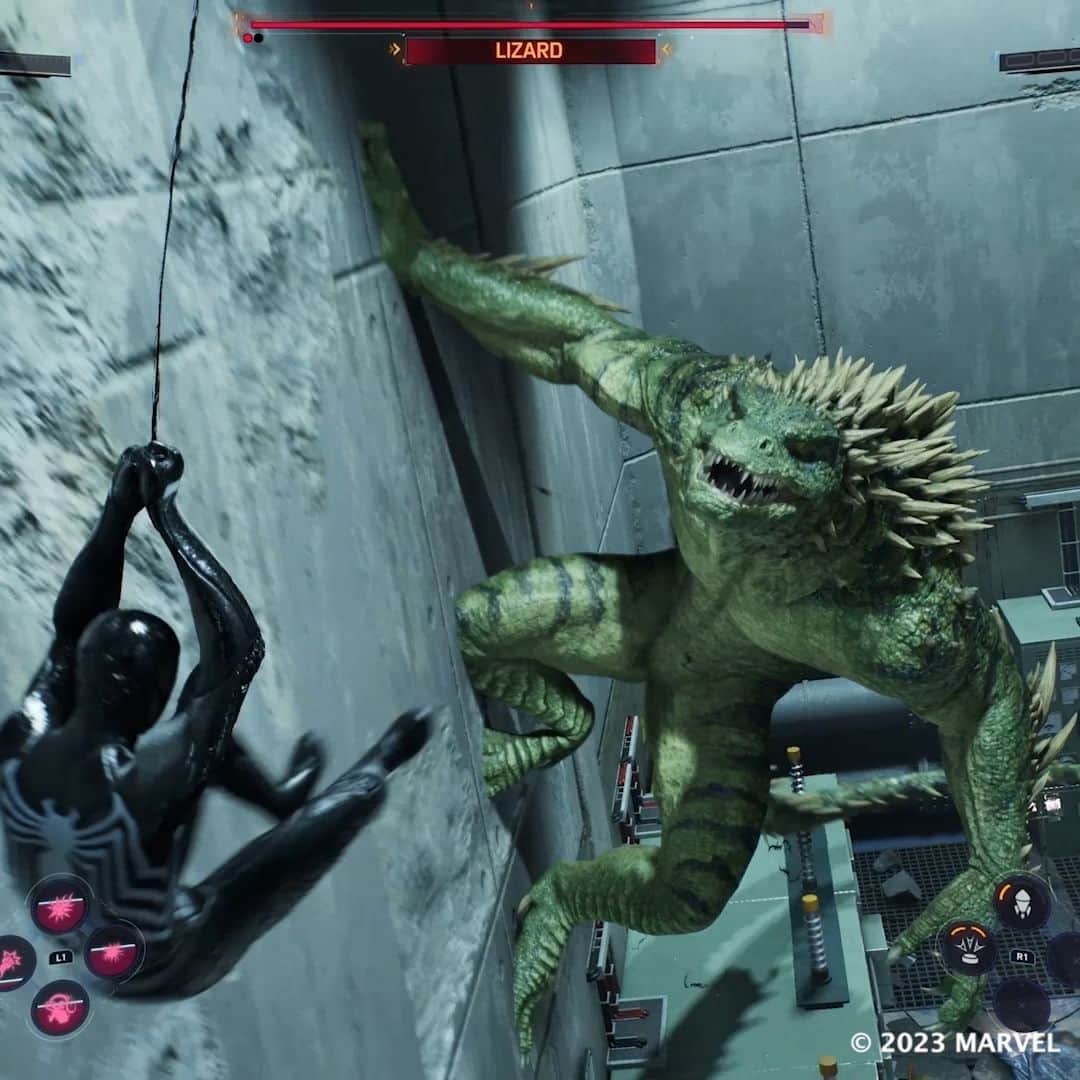 PlayStationのインスタグラム：「Lizard's claws clash with Peter's Black Suit in Marvel's #SpiderMan2PS5 on Oct 20.  The showdown is just 6 days away」