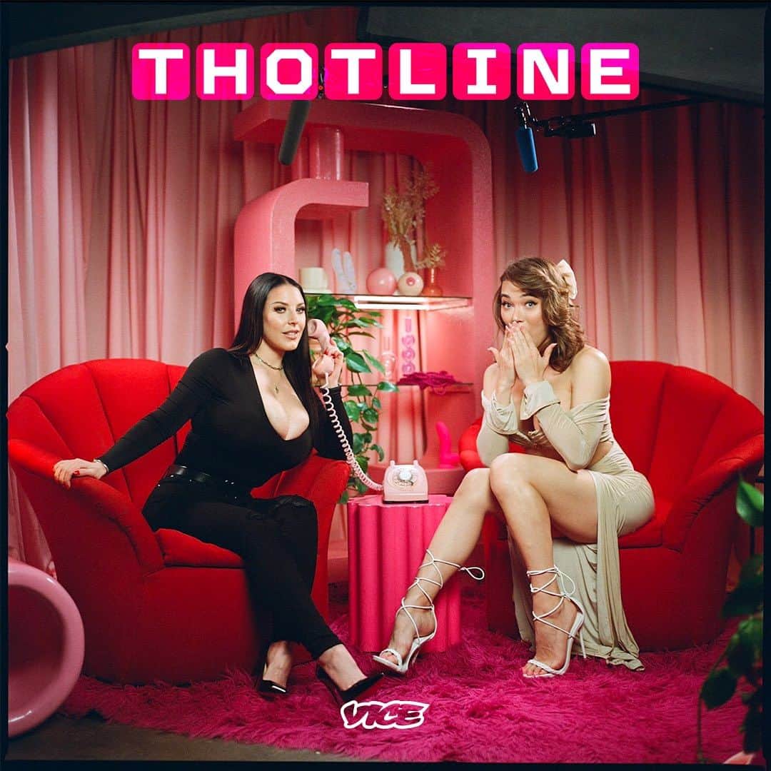 VICEのインスタグラム：「Thot leaders Angela White and Emma Rose are here to answer real sex questions, from real people.  Welcome to THOTLINE, a new show now airing on the VICE YouTube.  Click the link in bio on @vice to watch now.」