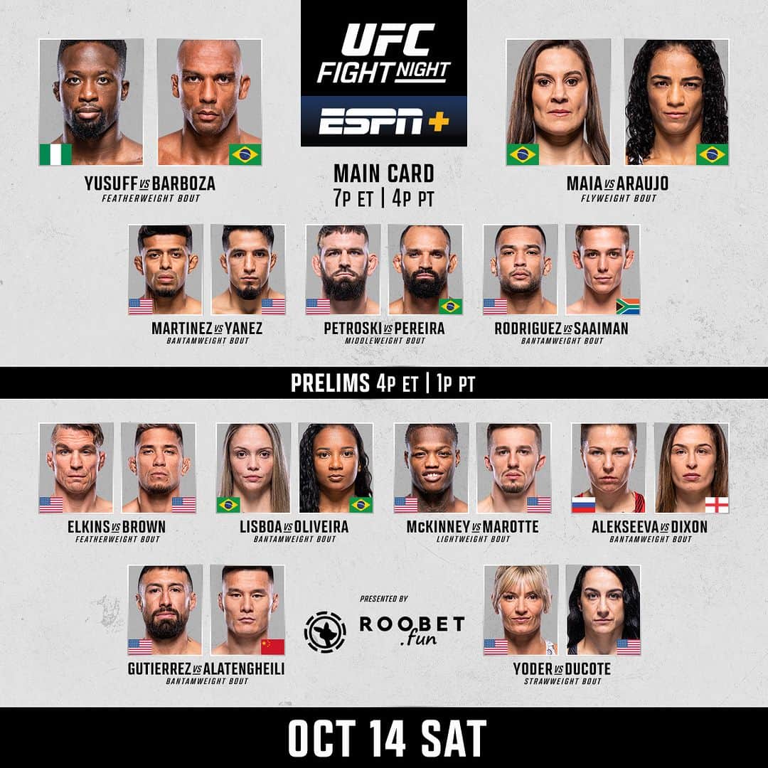 UFCのインスタグラム：「1️⃣1️⃣ fights coming your way on this #UFCVegas81 card!  Who's leaving tonight with a finish? 👀  [ B2YB Roobet.fun ]」
