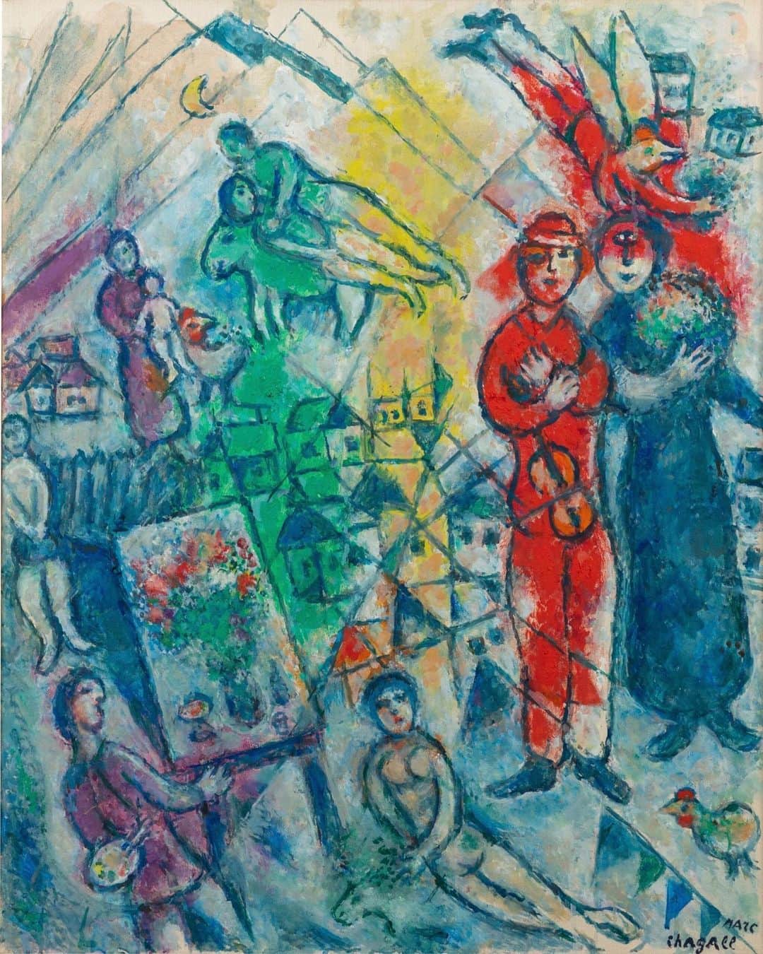 サザビーズさんのインスタグラム写真 - (サザビーズInstagram)「Can you spot some of the recurring themes in Marc Chagall’s oeuvre? The artist created ‘Le peintre et sa vision des couples en rouge, bleu et vert’ (1981) when he was 94 years old, and it is both a synthesis of his pictorial language and a moving look back on his life.   The rooster, a painter at his easel, village rooftops—to name a few. Swipe for a closer look.   The work will be offered in the #SothebysParis Modernités sale, presented in partnership with @celine on 19 October, and the exhibition is now open to the public in our Paris galleries until 19 October. More details at the link in bio.   #SothebysModern #MarcChagall #Chagall #ParisPlus」10月15日 2時30分 - sothebys