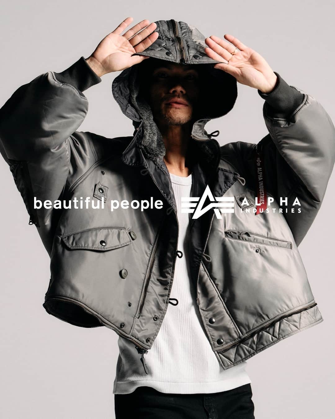 ビューティフルピープルさんのインスタグラム写真 - (ビューティフルピープルInstagram)「#DOUBLEEND beautiful people x ALPHA INDUSTRIES @alphaindustries @alpha_industries_japan⁠ 4-WAY flight jacket⁠ ⁠ ◻︎ ⁠beautiful people x ALPHA INDUSTRIES double-end nylon flight jacket⁠ color: ⁠gray*navy⁠ size: ⁠34/36/38/40/42⁠ material: ⁠nylon 100%⁠ ALPHA INDUSTRIESとのコラボレーションブルゾン。上下逆さまに着用することで、N-2BがMA-1へと変化します。さらにリバーシブルで着用することで、オリジナルのネイビーカラーに。⁠ 確かな実績を誇るALPHA縫製工場にて作成された本格仕様です。ダブルエンドならではのボリューム感とデザインのありそうでない1着に。⁠ ⁠ ⁠ ALPHA INDUSTRIES and beautiful people have collaborated for the first time to launch a new 4-way bomber jacket with authentic military specifications.⁠ ⁠ Inspired by a test sample of a 1958 N-2B flight jacket, which was never released to the public, and ALPHA's signature MA-1 vintage flight army, this bomber jacket is a surprising 4-way specification that can be worn inside-out and upside-down.⁠ ⁠ ___⁠ ⁠ ⁠ ■Online store⁠ www.beautiful-people.jp⁠ ⁠ ■Global Online store⁠ www.beautiful-people-creations-tokyo.com⁠ ⁠ ■ 青山店⁠⁠⁠⁠ 東京都港区南青山3-16-6⁠⁠⁠⁠ ⁠⁠⁠⁠ ■ 新宿伊勢丹店⁠ 伊勢丹新宿店本館2階⁠ TOKYOクローゼット/リ・スタイルTOKYO⁠⁠⁠⁠ ⁠⁠⁠⁠ ■ 渋谷PARCO店⁠ 渋谷パルコ2階⁠ ⁠ ■ ジェイアール名古屋タカシマヤ店⁠ ジェイアール名古屋タカシマヤ4階⁠ モード＆トレンド「スタイル＆エディット」⁠⁠⁠⁠ ⁠⁠⁠⁠ ■⁠阪急うめだ店⁠ 阪急うめだ本店3階　モード⁠⁠⁠⁠ ___⁠ ⁠ #beautifulpeople⁠⁠⁠ #ビューティフルピープル⁠⁠⁠ #SideC ⁠ #DOUBLEEND⁠ #ダブルエンド⁠ #collaboration⁠ #コラボ⁠ #MA1⁠ #N2B⁠ #reversible⁠ #4way⁠ #flightjacket⁠ #blouson⁠ #ALPHAINDUSTRIES⁠ #ALPHA」10月15日 12時00分 - beautifulpeople_officialsite