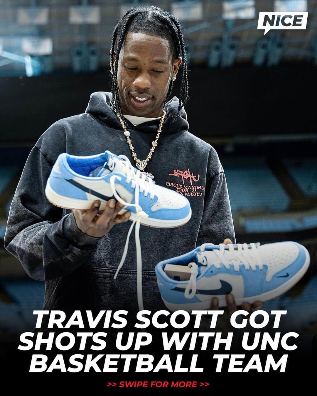 のインスタグラム：「Imagine @travisscott showing up to get some shots in with your basketball team 😂🔥 @unc_basketball」