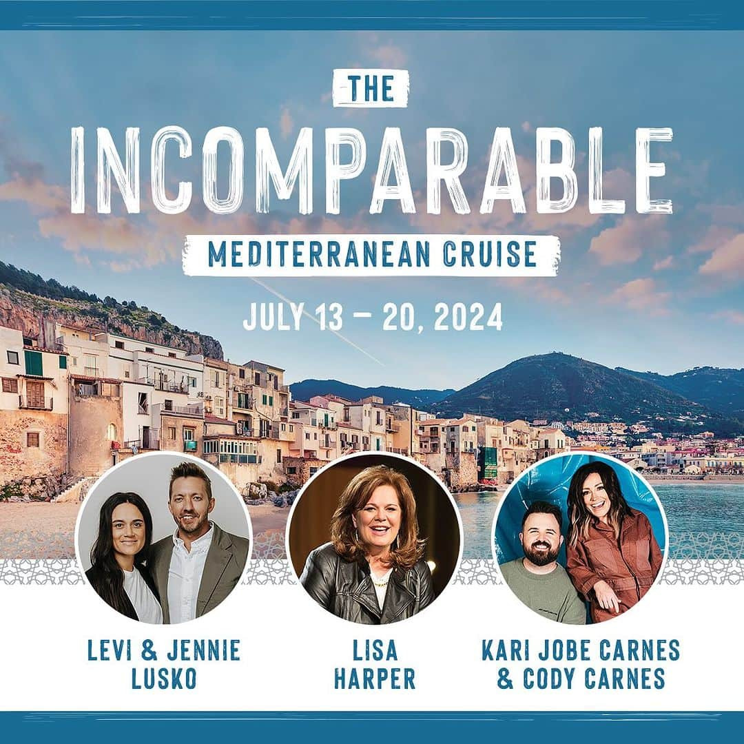 カリ・ジョブのインスタグラム：「We're setting sail this summer with our friends @lisadharper @levilusko & @jennielusko for a one-of-a-kind immersive Bible study & worship cruise through Italy, Turkey & Greece! 🤯 Hope to see you there!!  The Incomparable Cruise July 13-20, 2024 Link in bio for tickets and more info」