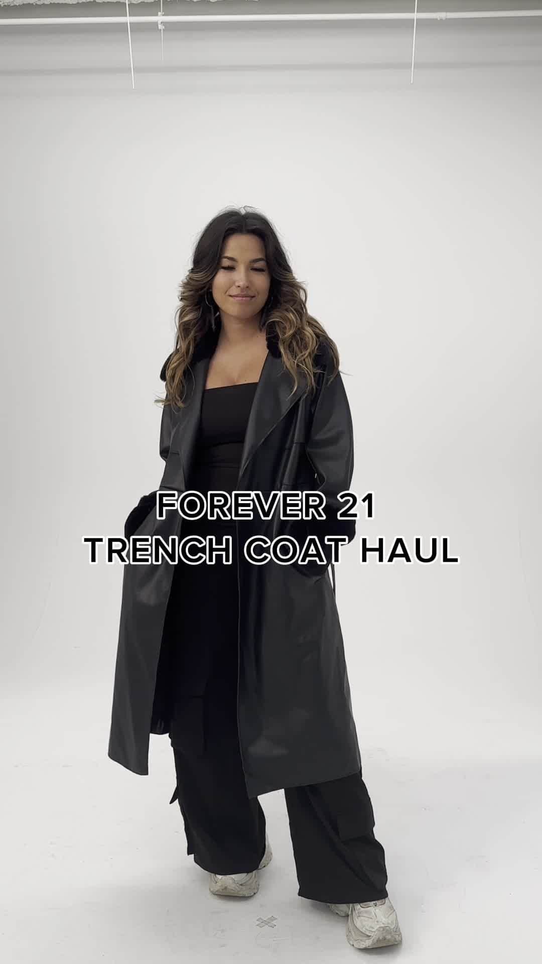 のインスタグラム：「trench coat haul 🖤 ⁠which coat is your fave?⁠⁣ ⁠⁣ shop #trenchcoats online + in-stores at forever 21!⁠」