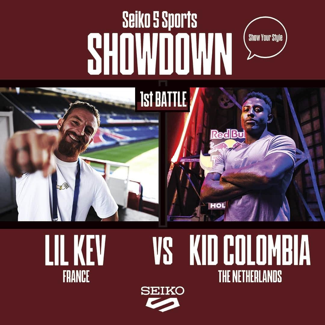 Seiko Watchesのインスタグラム：「【Seiko 5 Sports Showdown】 The first ever Breakin' event organized by Seiko. Introducing the 1st Battle!  LIL KEV (FRANCE) @lilkevoff vs KID COLOMBIA (THE NETHERLANDS) @kidcolombia99  Scroll --> for a message from the Bboys in the Seiko 5 Sports Showdown battle #1 and stay tuned for the competition on December 3rd, 2023 in Osaka, Japan.   #bboy #bgirl #seiko5sportsshowdown」