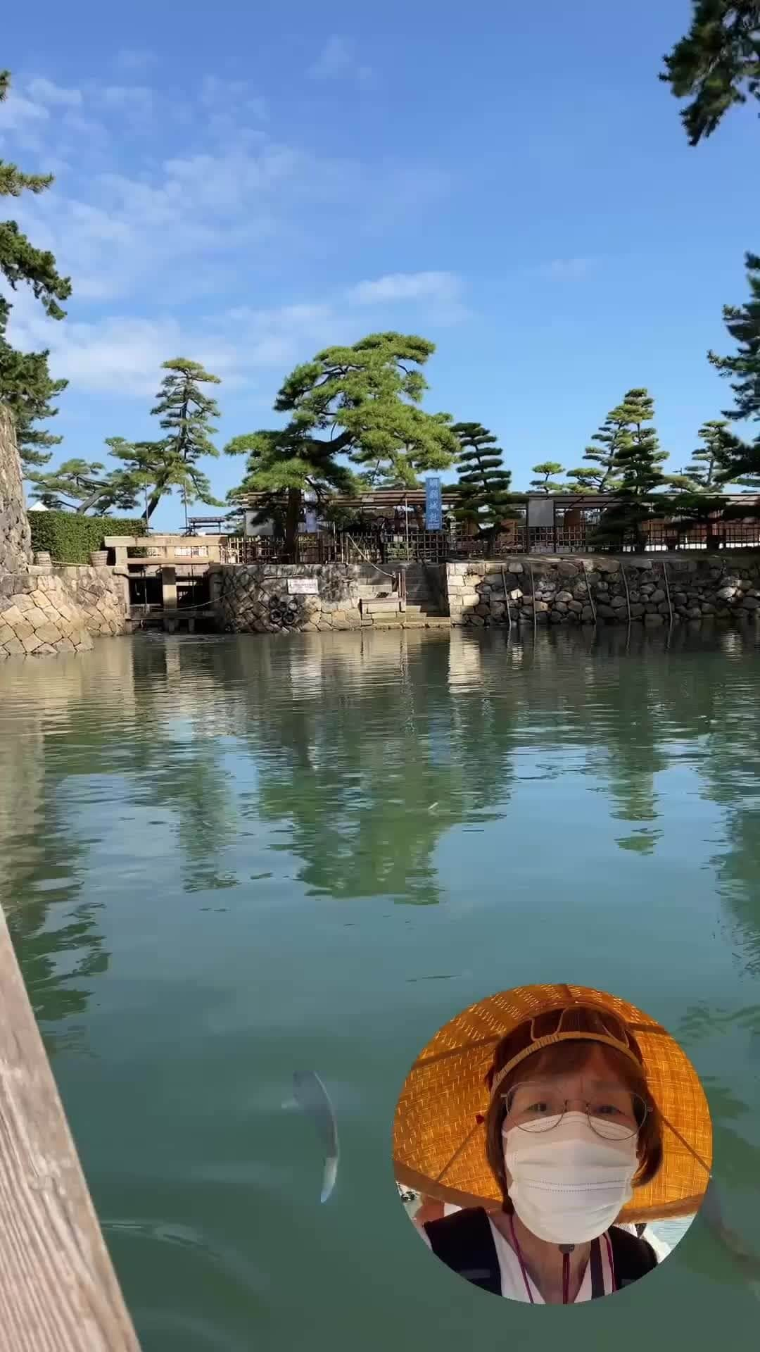 Cooking with Dogのインスタグラム：「I had a castle boat experience at Takamatsu Castle. 🏯👩‍🍳 Takamatsu Castle is a seaside castle, and various fish like red sea bream, black sea bream, grey mullet, and sea bass come in from the sea. It was a lot of fun listening to the boatman's stories while feeding the sea bream. 🚣‍♀️😍 高松城でお堀の城舟体験しました。高松城は海城で海から鯛、ちぬ、ボラ、すずきなど入ってきます。鯛に餌やりながら船頭さんのお話が聞けてとても楽しかったです。 #高松城 #takamatsu」