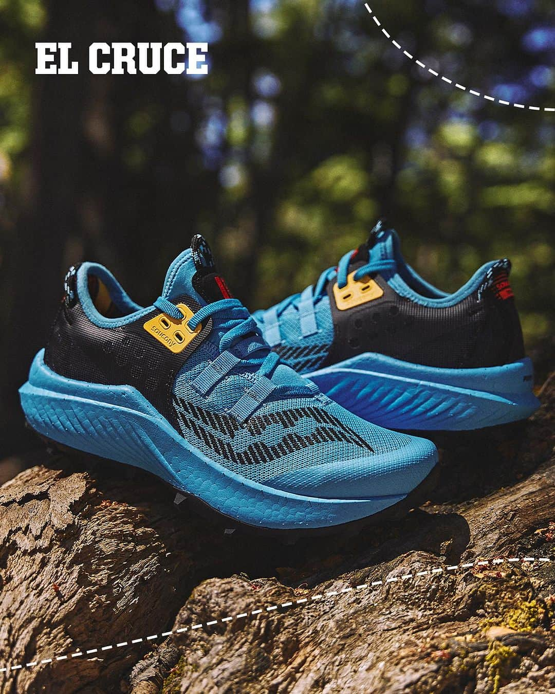 サッカニーのインスタグラム：「Taking on those steep hills with speed isn't for the faint of heart. Discover our exclusive El Cruce gear that's made for the brave.  El Cruce Endorphin Rift & Peregrine 13 out now.」