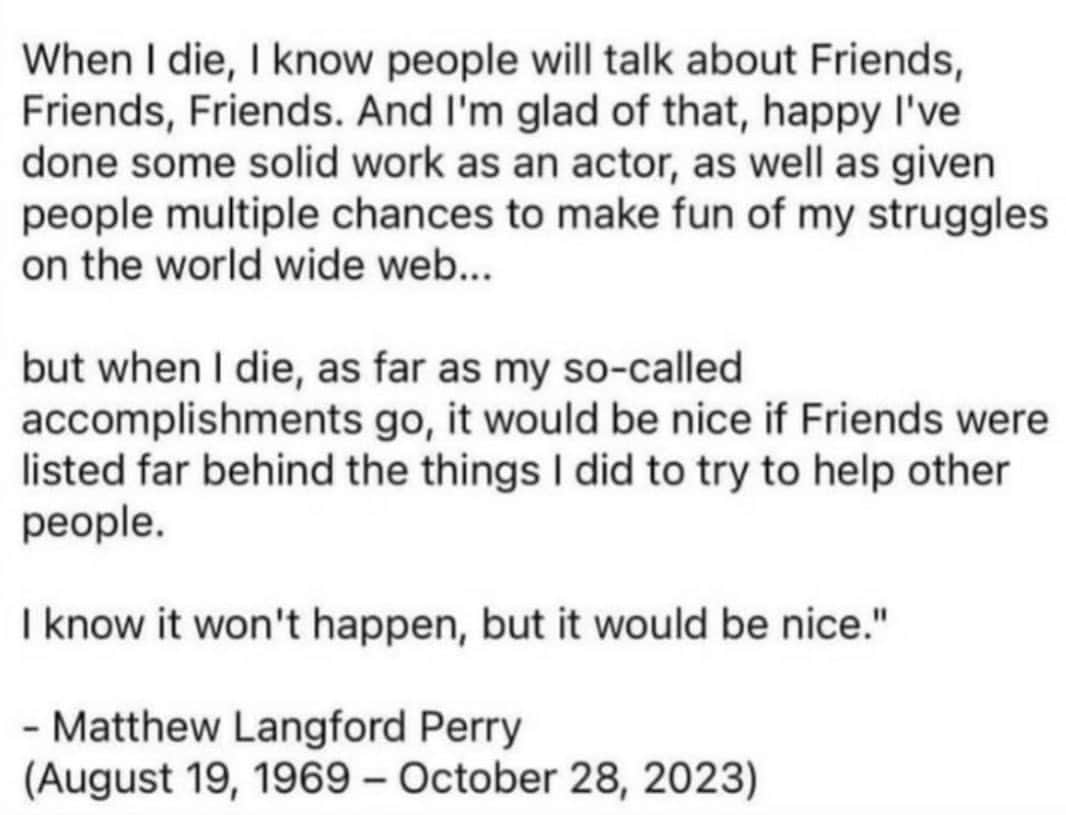 エリザベス・リーサーさんのインスタグラム写真 - (エリザベス・リーサーInstagram)「He said it would be nice if people would remember him for how he tried to help other people. So I would like to add to the conversation that when I was going through a really tough time in my life, around 2008, Matthew happened to text me and say how are you - and I was sad enough in that moment to tell him. I was surprised then and I still am that he made a big effort to make me feel better and try to uplift me. And he was just so so kind. And because he cared so much, it did help.  At one point we lived in the same apartment building and he would run lines with me for big auditions, encourage me, take me to spinning classes, dinners with his friends. He was just a nice person. And empathetic. And so so so funny. Obviously. I’m sure I’m one of millions who feel sad to know he’s gone.」10月30日 0時57分 - elizabethreaser