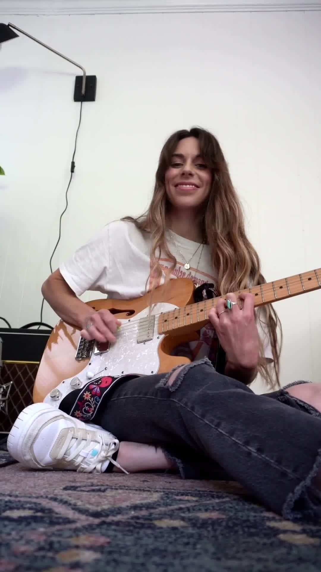 Fender Guitarのインスタグラム：「We're keeping @haleypowersmusic & her Thinline Tele on loop. Tag your videos with #FenderFeature for a chance to be featured next.」