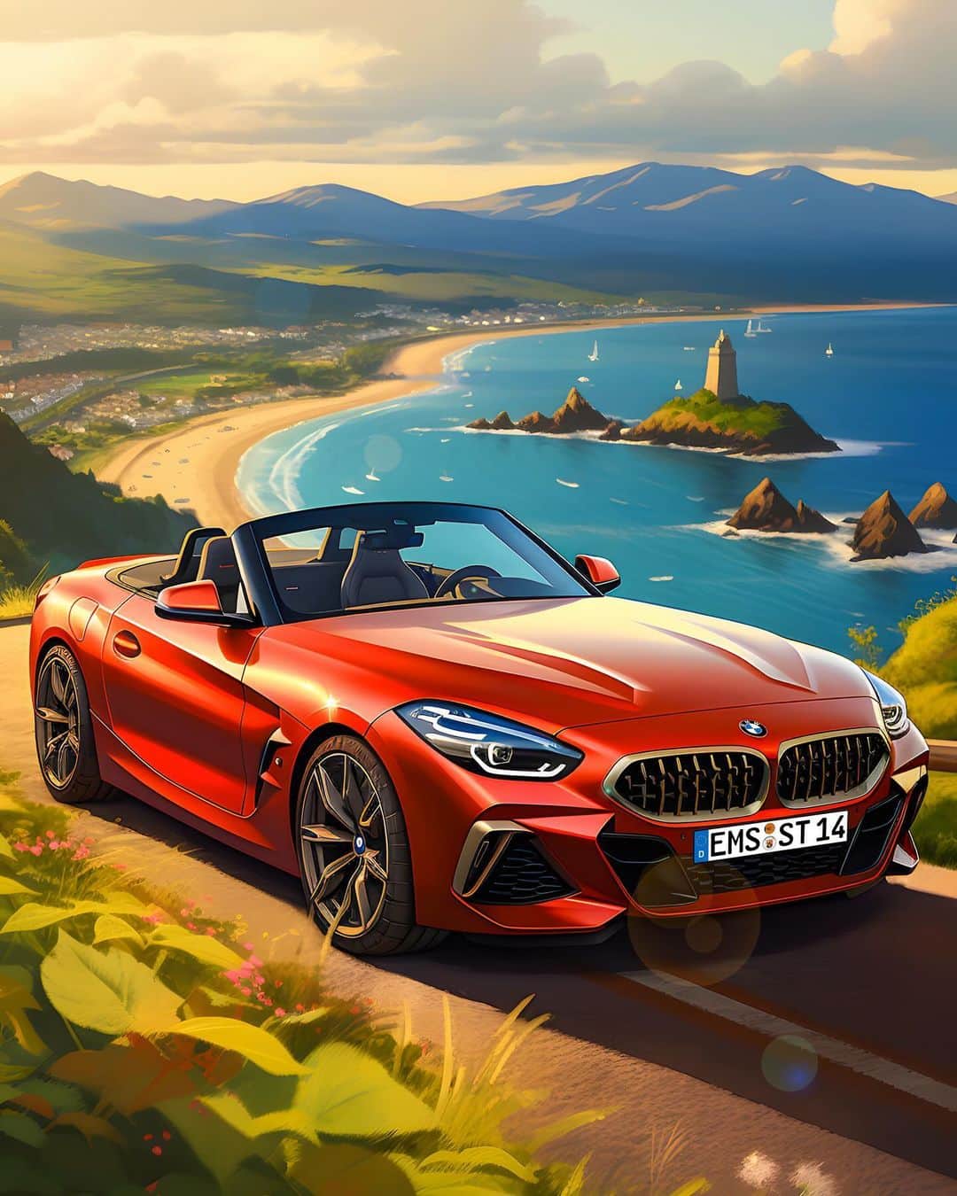 BMWさんのインスタグラム写真 - (BMWInstagram)「Imagine a weekend driving a beautiful coastal road, the wind in your hair, glimpses of autumnal light brightening the way, and a BMW Z4 clipping the corners for maximum thrills.  🎨 @radstream #BMWRepost   Made using AI.   The BMW Z4 M40i. #THEZ4 #BMW #Z4 #BMWM #MPerformance __ BMW Z4 M40i: Combined fuel consumption: 8.1–7.9 l/100 km. Combined CO2 emissions: 184–179 g/km. All data according to WLTP. Further info: www.bmw.com/disclaimer」10月30日 1時16分 - bmw