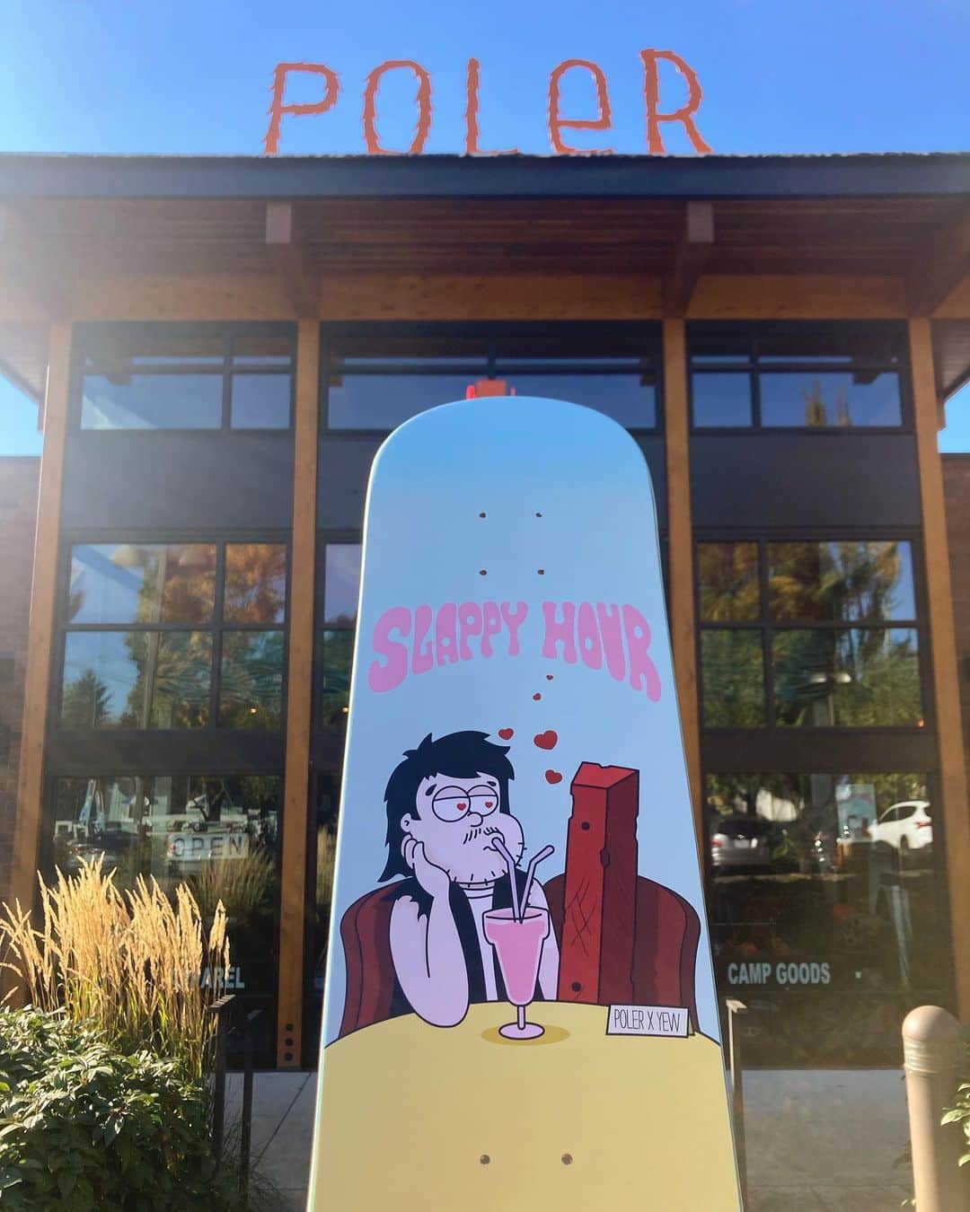 Poler Outdoor Stuffのインスタグラム：「TODAY! Slappy Hour 💖  12-5pm at @polerportland Slappy Contest at 2pm 🏆   Free @sizzlepie & @10barrelbrewing 🍺🍕  Phot by @walkertexasbailey   #yewskateboards #lcatforever」
