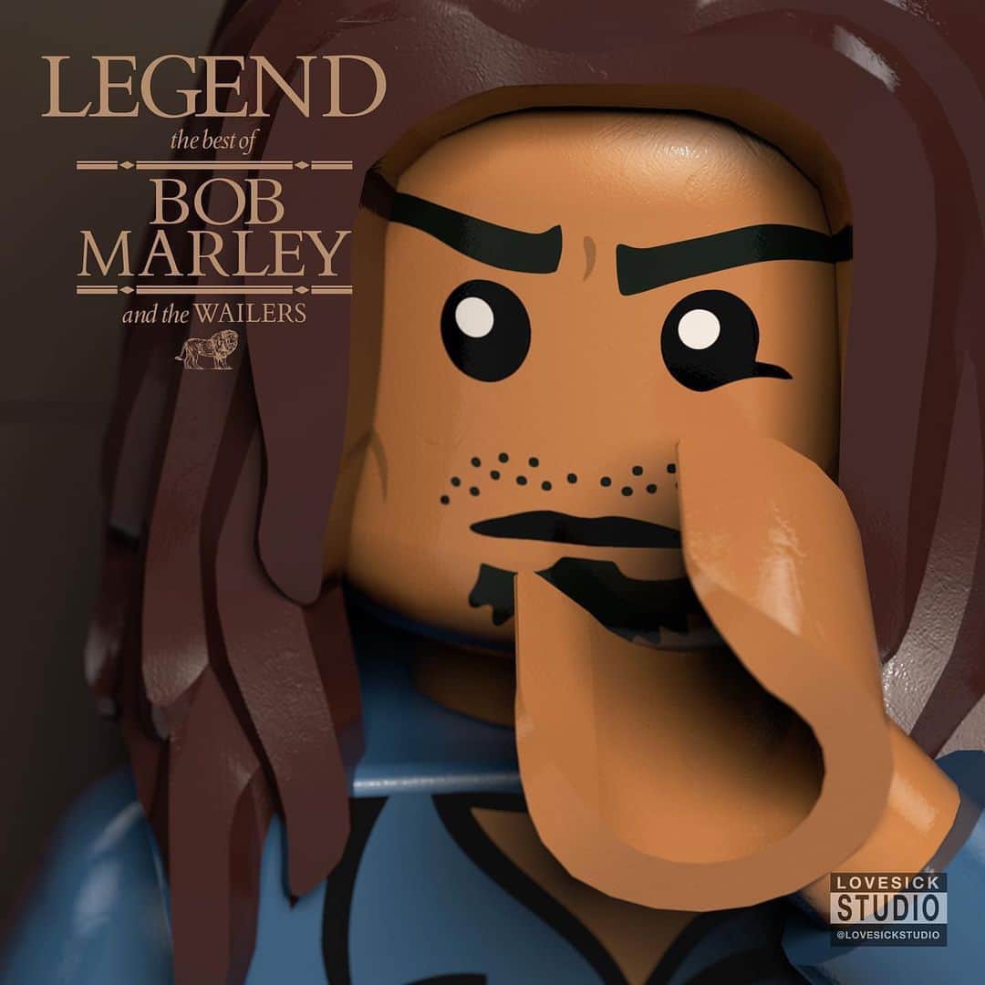 のインスタグラム：「“Dem say this game is a game where if you don’t mind sharp, yah loose your consciousness.” #bobmarley  🧱🎨 Lego album art interpretation by @lovesickstudio」