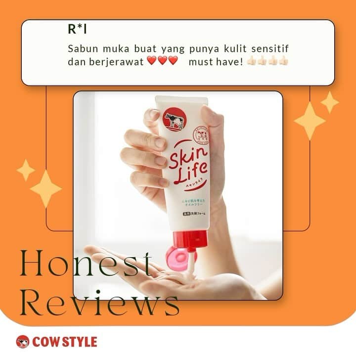 COWSTYLEIDのインスタグラム：「Emang benar ya produk-produk Cow Style ratingnya bintang 5 semua? ⭐ Cek sendiri aja guys! 😍   Buat kalian yang masih maju mundur pakai SkinLife Facial Foam, ini nih review dari loyal cust kami, cus langdung di order ya!  #cowstyleindonesia #cowstylebeauty #skinlife #acnecare #skincare #facialcare」