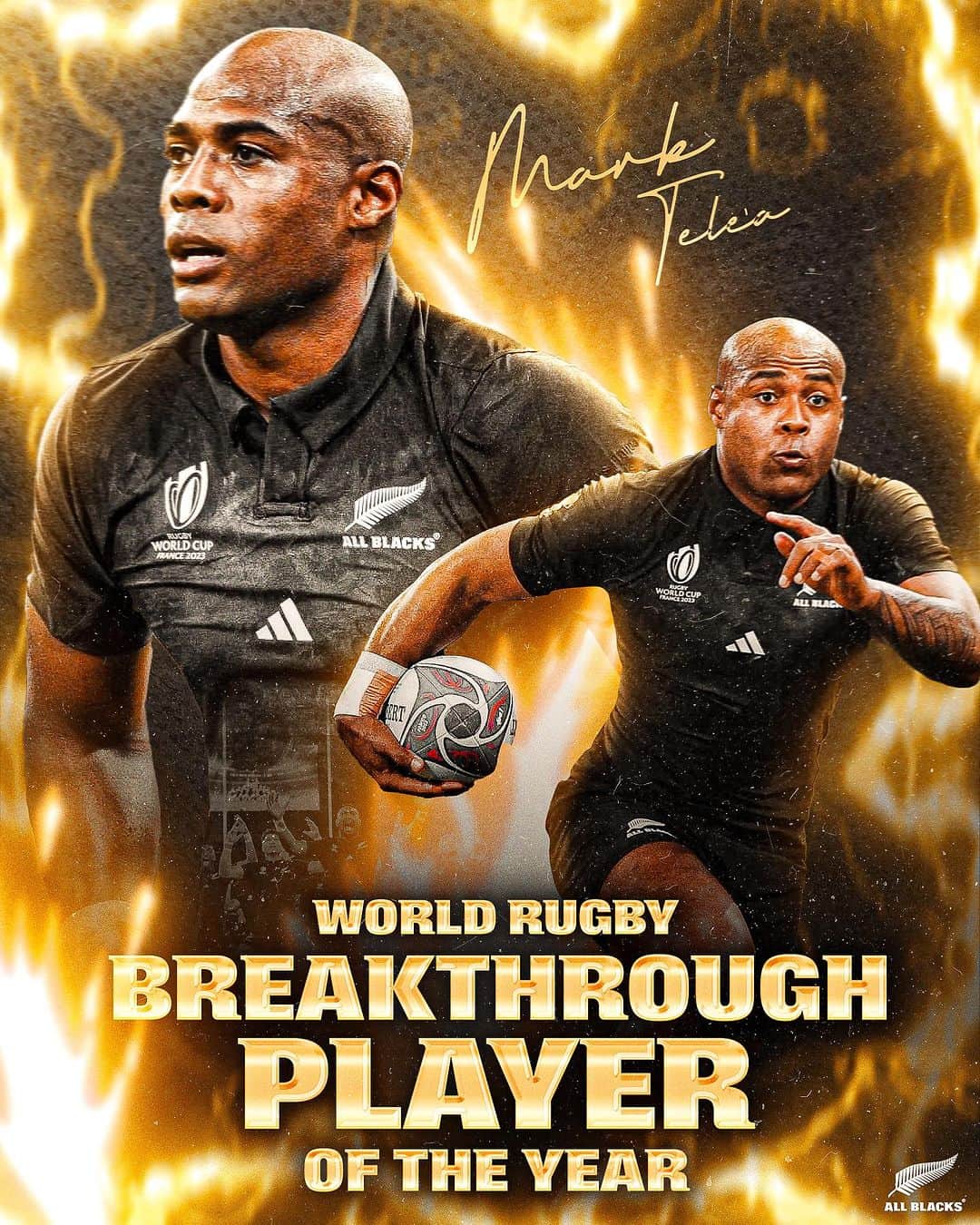 All Blacksのインスタグラム：「Our guy Mark Tele’a 🤩   World Rugby Breakthrough Player of the Year. Congrats brother 🖤」