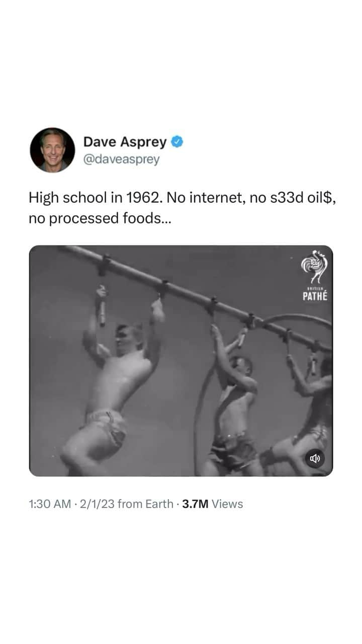 デイヴ・アスプリーのインスタグラム：「How you look and how you feel is mostly what you eat.  These kids only exercise for 15 minutes a day. No fake burgers here. 🤷‍♂️  #Biohacking #Biohacker #DaveAsprey #healthydiet」