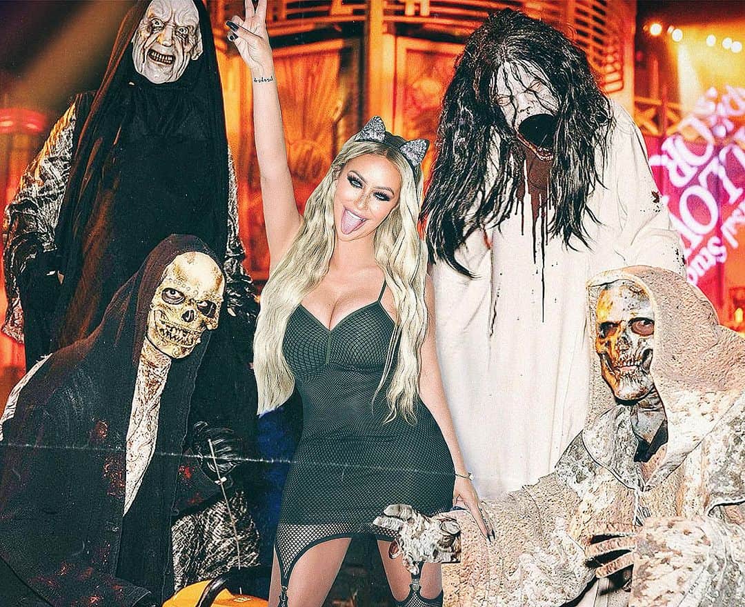 オーブリー・オデイのインスタグラム：「baddie behavior 😈   @horrornights #baddies #baddieswest #universalstudios #halloween」