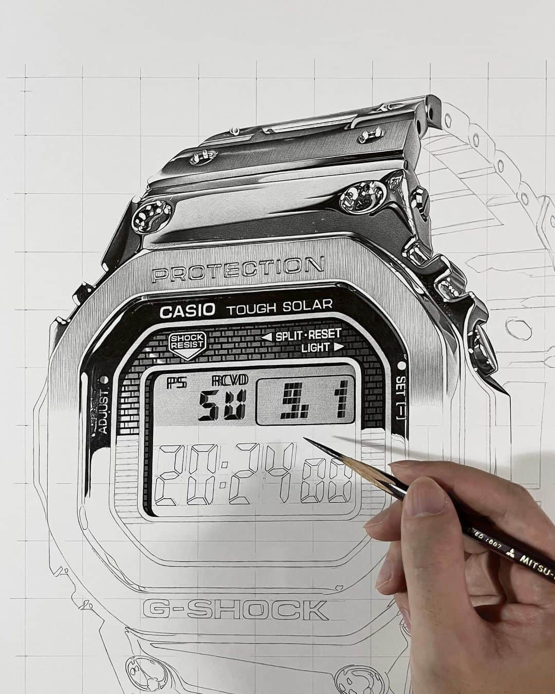 大森浩平さんのインスタグラム写真 - (大森浩平Instagram)「Pencil Drawing, a Watch of G-SHOCK.  鉛筆画、Gショックの腕時計を描いています、途中経過。  #gshock #gショック #gmwb5000 #腕時計 #pencildrawing #drawing #hyperrealism #realism #illustration #metallic #artwork #sketch #dessin #art #スーパーリアリズム #イラスト #デッサン #スケッチ #アート #鉛筆画 #写実画 #鉛筆 #絵」10月15日 16時59分 - kohei6620