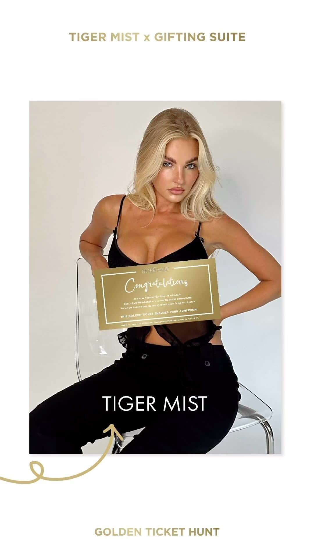 tiger Mistのインスタグラム：「Tiger Mist x Gifting Suite | Golden Ticket Hunt. 💫16.10.23 from 3PM AEDT.  We’re giving away 3 Golden Tickets for you and your bestie, granting you entry to our exclusive TM Gifting Suite.  Look out for these flyers! We’ll pin it up at 3 locations within a 10km radius of Melbourne’s CBD. Location’s announced on our stories tomorrow, from 3PM AEDT.  Get hunting, queens!   *Disclaimer: Tiger Mist will be recording the hunt and you may appear on Instagram and TikTok. Please advise the representative on site if you do not wish to be featured on social media.*」