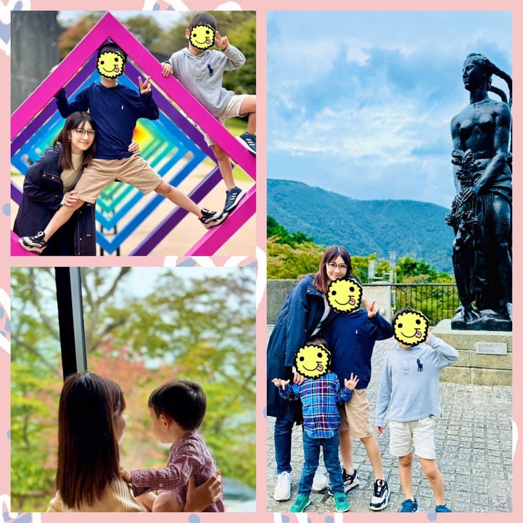 小倉優子のインスタグラム：「週末は、友人家族と箱根に行ってきました☺️✨  久しぶりの箱根‼️  次男と三男は初めての箱根でした✨  自然の中で子ども達の笑顔を沢山見ることができて、幸せな時間でした💓」