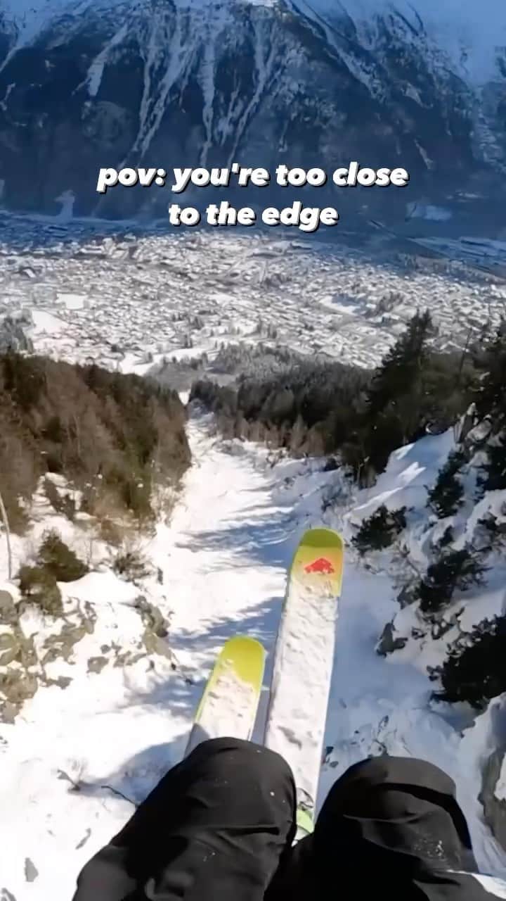 レッドブルのインスタグラム：「some shortcuts are... a little off-piste 😏  ⛷️: @valentindelluc  #redbull #givesyouwiiings #parachute #skiing #wintersports」
