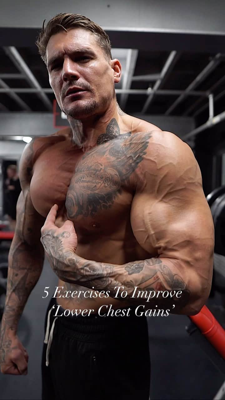 ロス・ディッカーソンのインスタグラム：「Improve your ‘Lower Chest Gains’ with these 5 exercises💪 #chestworkout」