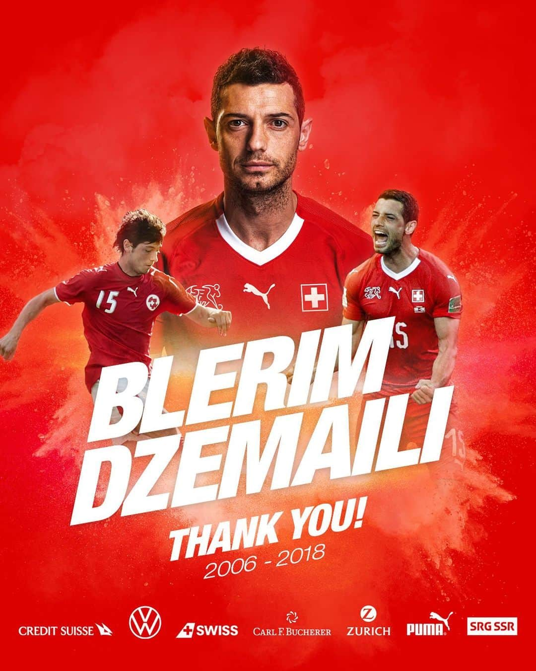 ブレリム・ジェマイリのインスタグラム：「Vor dem Spiel wurde @b.dzemaili für seine 69 Länderspiele geehrt Avant le match, Blerim Dzemaili a été honoré pour ses 69 sélections Alla vigilia della partita, Blerim Dzemaili è stato premiato per le sue 69 presenze in nazionale  Danke, Merci, Grazie, Grazia, Blerim! 👏🇨🇭」