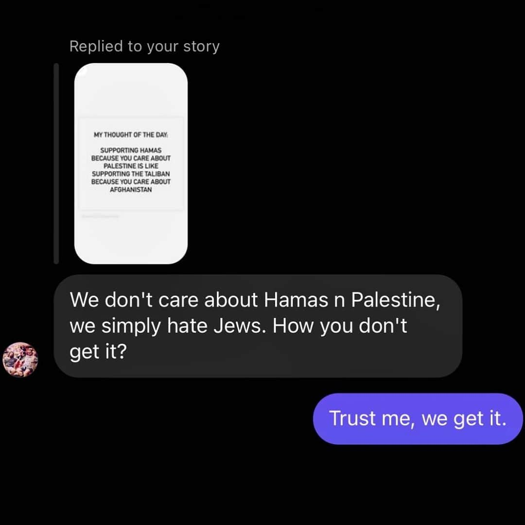 Gabrielle Grace Epsteinのインスタグラム：「I am the grand daughter of a Holocaust survivor and lost 32 family members in Nazi concentration camps. This is a message I received this week.  💔🇮🇱」