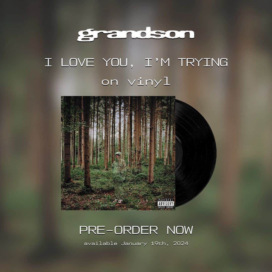 Fueled By Ramenのインスタグラム：「Pre-Order your copy of @grandson’s album I Love You, I’m Trying on vinyl now. Available January 19th 2024. 🔗 Link in our bio」