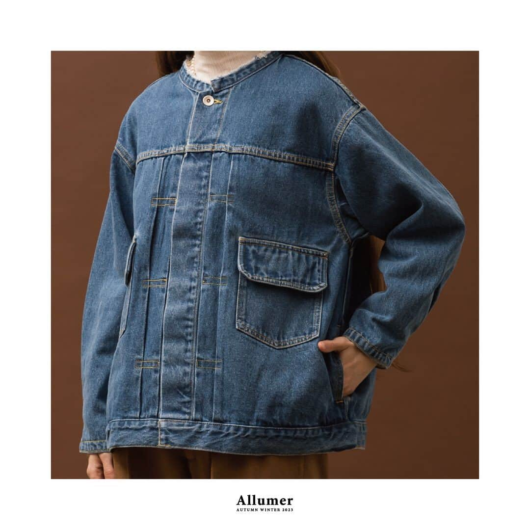 ALLUMERさんのインスタグラム写真 - (ALLUMERInstagram)「Allumer 2023 AUTUMN WINTER  2nd.Type Denim Oversized Band Collar Jacket  ￥27,500(tax in)  #allumer」10月16日 8時48分 - allumerofficial