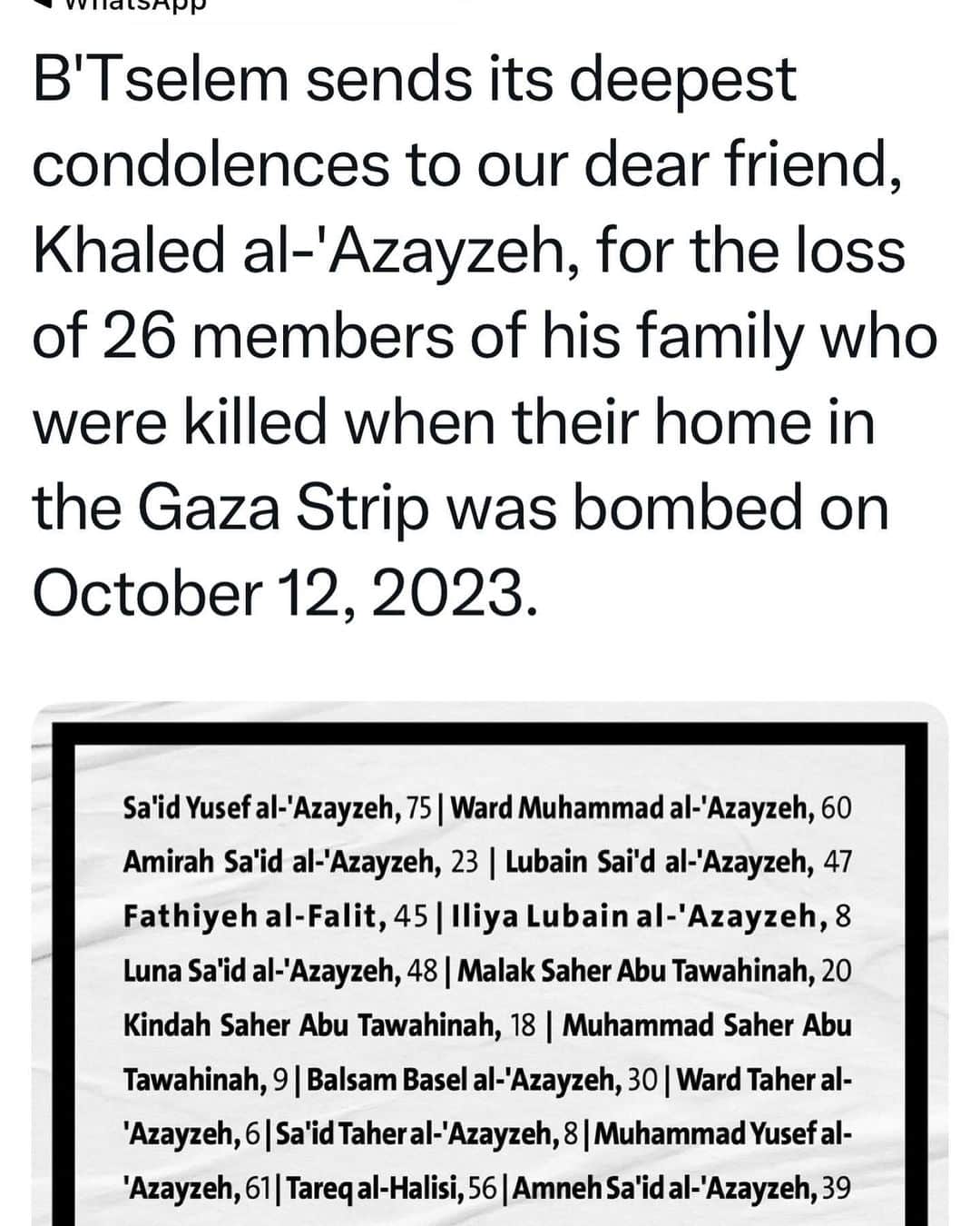 艾未未のインスタグラム：「Deep condolences to a friend in Gaza」