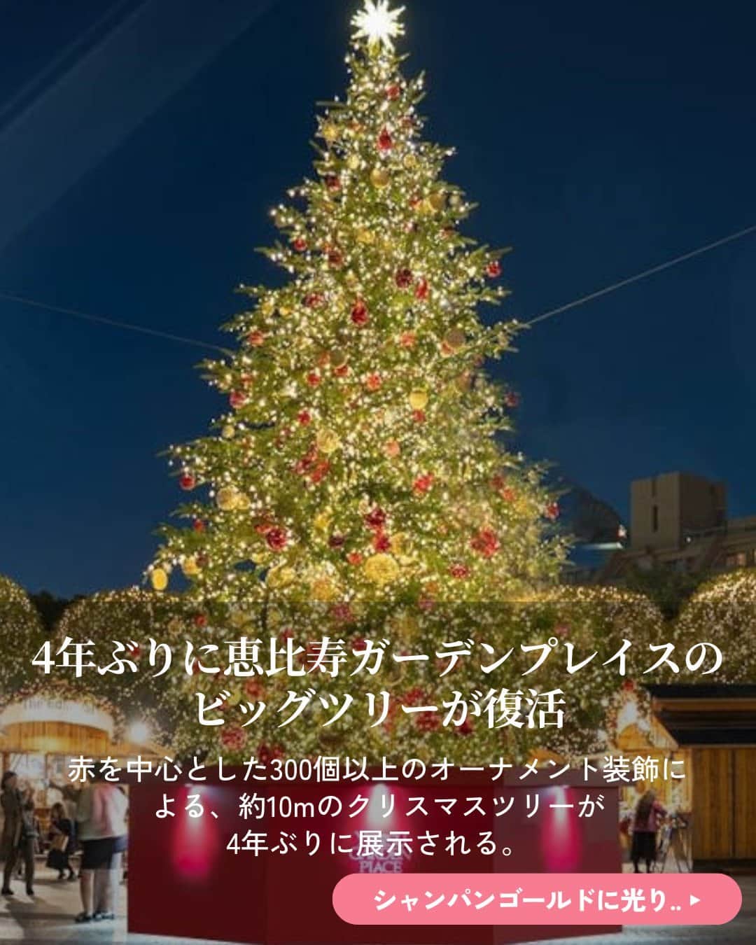 オズモール編集部さんのインスタグラム写真 - (オズモール編集部Instagram)「. 世界最大級のバカラシャンデリアや時計広場のクリスマスツリー、シャンパンゴールドに輝くイルミネーションなど✨ 大切な人と思い出に残る時間を過ごして🥰🎄 . ----------- 「Baccarat ETERNAL LIGHTS-歓びのかたち-」 ▪場所 恵比寿ガーデンプレイス センター広場 @yebisu_garden_place 東京都渋谷区恵比寿4丁目20番  ▪期間 2023/11/11（土）～2024/1/8（月・祝） ----------- .  詳しくは「OZmall　恵比寿ガーデンプレイス　イルミネーション」で検索してみてくださいね。 イルミネーションの情報をもっと見たい人は @ozmall_editors をチェック！ . 写真提供/恵比寿ガーデンプレイス .  #オズモール #恵比寿駅 #イルミネーション #イルミネーション2023 #イルミ #東京イルミネーション #恵比寿ガーデンプレイス」10月16日 12時03分 - ozmall_editors