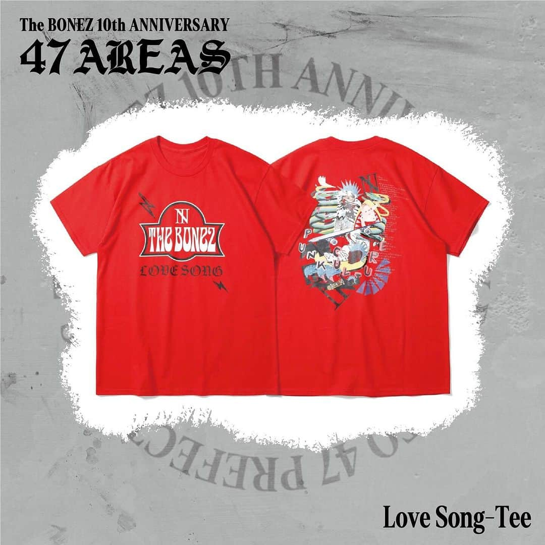 The BONEZのインスタグラム：「【Tour Goods 公開】  Love Song-Tee PRICE:¥5,000- (in tax)  元JELLY→のベーシストであり 数々の映像作品を手掛ける新たなC.C.S Crew！ Yutaro氏がLove Song のLIVEでのバックモニターに落とし込んだARTデザインを起用！ 細かなところまで拘り抜いた一枚 Designed by @yutaro_artlovemusic  ZAX着用SIZE XL size」