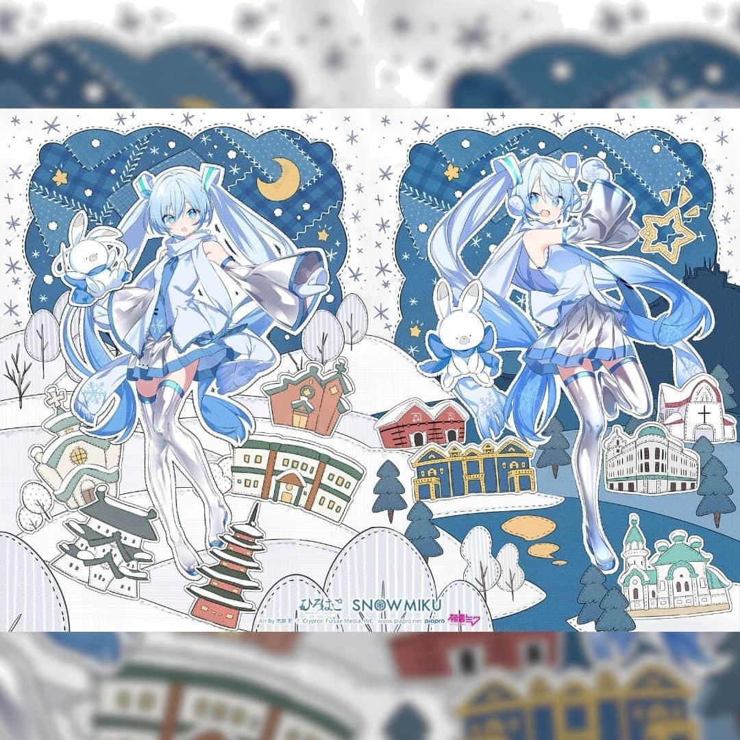 初音ミクのインスタグラム：「『#ひろはこ 冬の観光キャンペーン』 2023.12.1-2024.2.29開催✨ 今年も #雪ミク が公式応援キャラクターを務めています！ メインビジュアルは木屋 町さんに描いていただきました！  詳しくはコチラ！ https://www.hirosaki-kanko.or.jp/edit.html?id=hirohako ※「ひろはこ」とは、弘前と函館のことで、両市の2文字ずつを組み合わせて作った名称です。   #弘前 #函館」