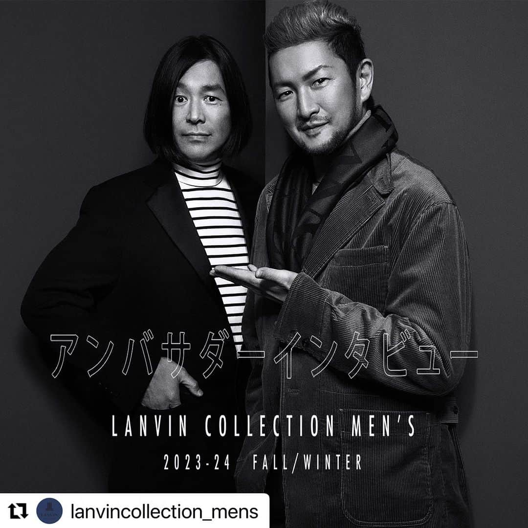 祐真朋樹のインスタグラム：「獅童さんに、 お話ししていただきました。 ありがとうございます😊  #Repost @lanvincollection_mens with @use.repost ・・・ クリエイティブディレクター 祐真朋樹とブランドアンバサダー中村獅童によるスペシャルインタビューをYOUTUBEで公開中。  撮影秘話から、二人のファッション感、新作コレクションの魅力まで大いに語って頂きました。   プロフィールTOPのリンク「祐真朋樹×中村獅童 スペシャルインタビュー」よりぜひご覧ください。>> @lanvincollection_mens  @shido_nakamura  @stsukezane  #中村獅童 #LanvinCollectionMens #ランバンコレクションメンズ #LanvinCollection #ランバンコレクション #tomokisukezane #祐真朋樹」