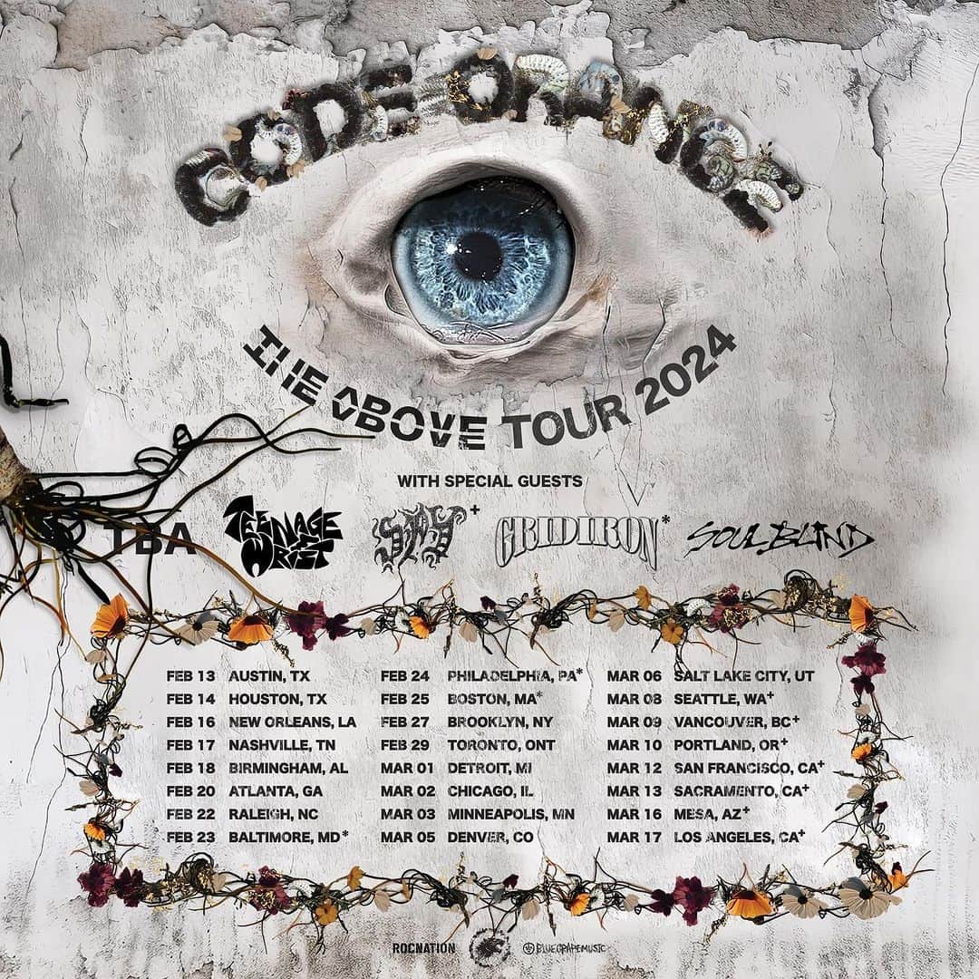 のインスタグラム：「Code Orange have announced 'The Above' Tour with special guests @teenagewrist @soulblind @spy.worldwide @gridironhardcore and more. Kicks off in February. ⁠ ⁠ Tickets on sale Friday. Order our exclusive "transparent ochre" vinyl variant of Code Orange’s 'The Above' by clicking the product sticker.」