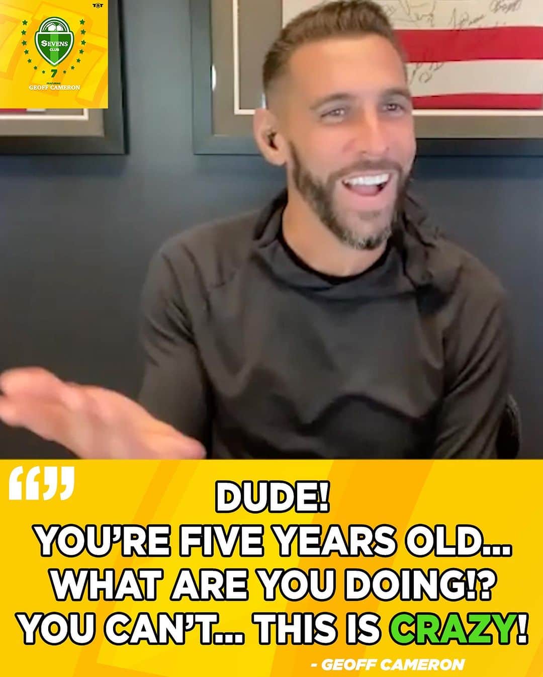 ジェフ・キャメロンのインスタグラム：「Soccer environments are 😅WILD😅  Geoff Cameron talked about some of the craziest environments he ever played in… including being heckled by five-year-olds 😂⚽️  (Visit tap.link/sevensclub for the full first episode of the Sevens Club)」