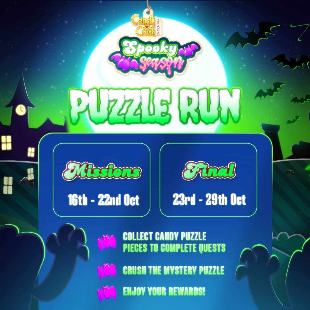 Candy Crushのインスタグラム：「you can run, but you can't hide... puzzle run has terrifying treats inside 👀」