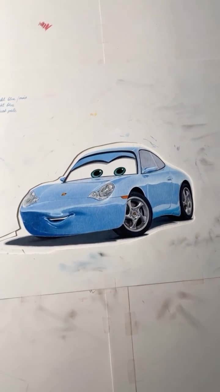 Porscheのインスタグラム：「100 years of @disney and Sally’s still the belle of our ball. 💙 🎨 @therealarsenio 🚙 @porschesallyspecial __ 911 Carrera GTS models: Fuel consumption combined: 11,4 -10,4 l/100 km; CO2 emissions combined: 259 - 236 g/km (WLTP); fuel consumption combined: 10.6 - 9.7 l/100 km; CO2 emissions combined: 242 - 221 g/km (NEDC) I https://porsche.click/DAT-Leitfaden I Status: 10/2023」