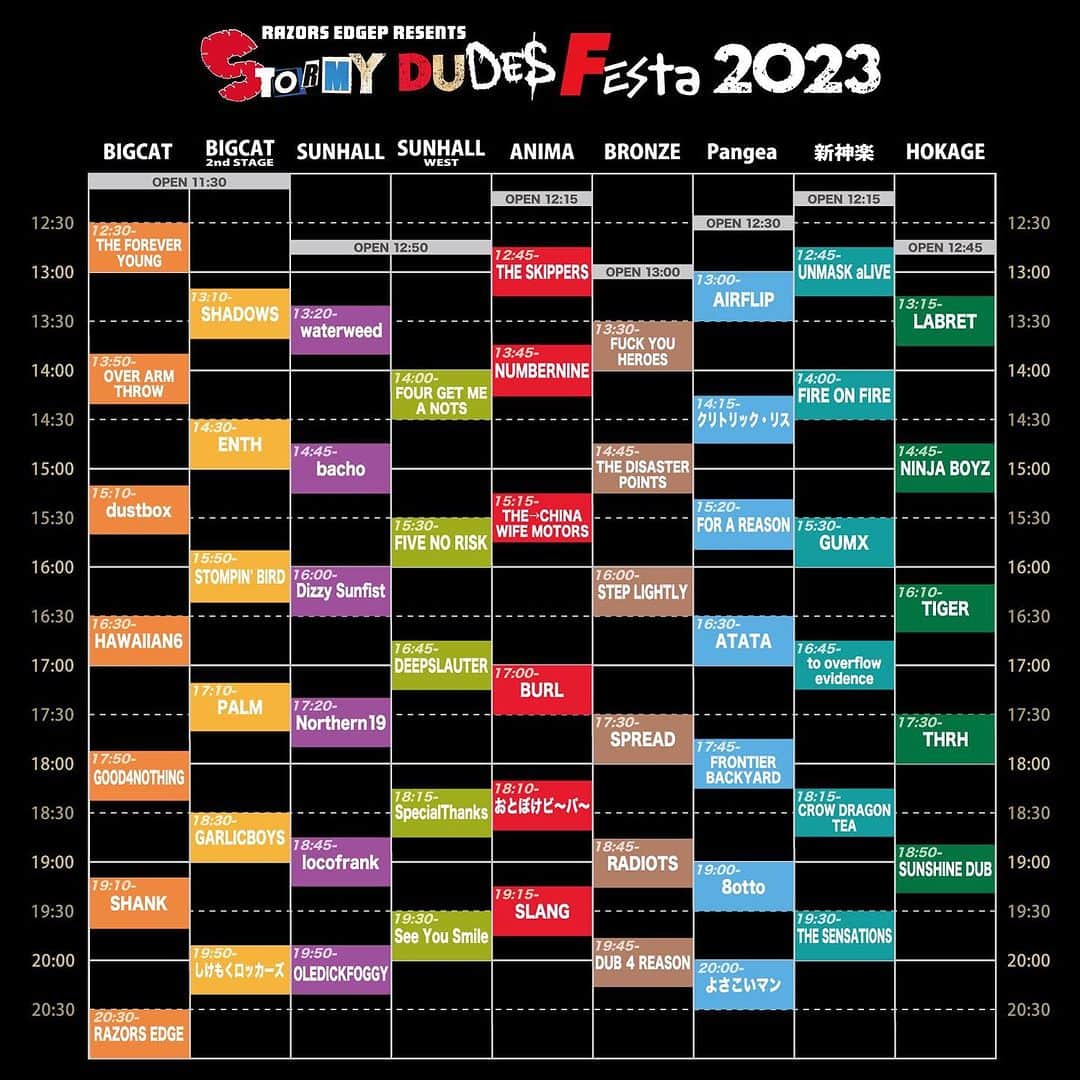 SHADOWSさんのインスタグラム写真 - (SHADOWSInstagram)「RAZORS EDGE PRESENTS STOMY DUDES FESTA 2023タイムテーブル公開！  日程: 11月3日(金祝) 会場: 大阪アメリカ村7会場  SHADOWSの出演はBIG CAT 2nd STAGE 13:10〜！  #ストーミー2023」10月16日 17時38分 - shadows_japan